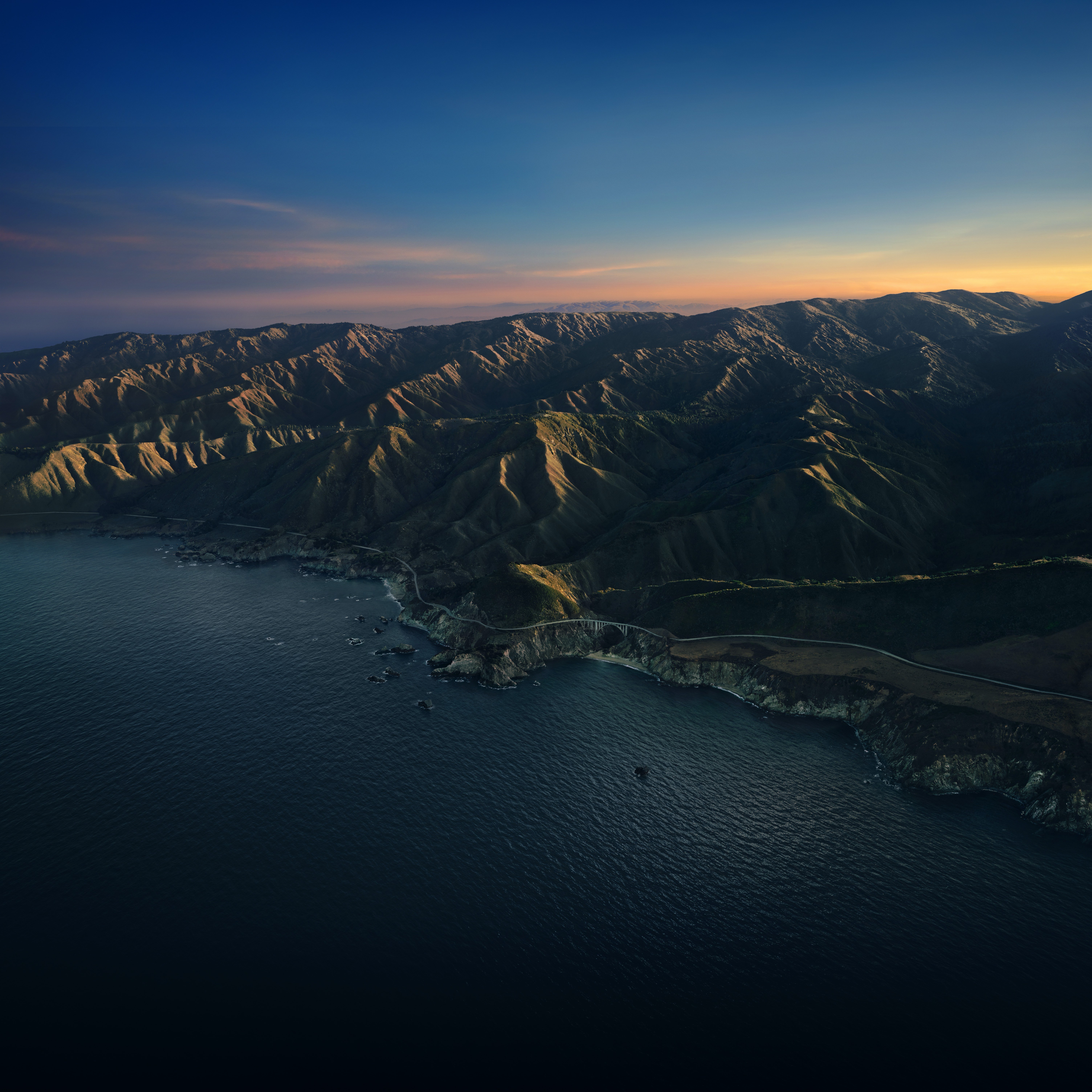 Big Sur, Alba, Montañas, Cielo despejado, Amanecer, Mañana, macOS Big Sur, Stock, California, 5K