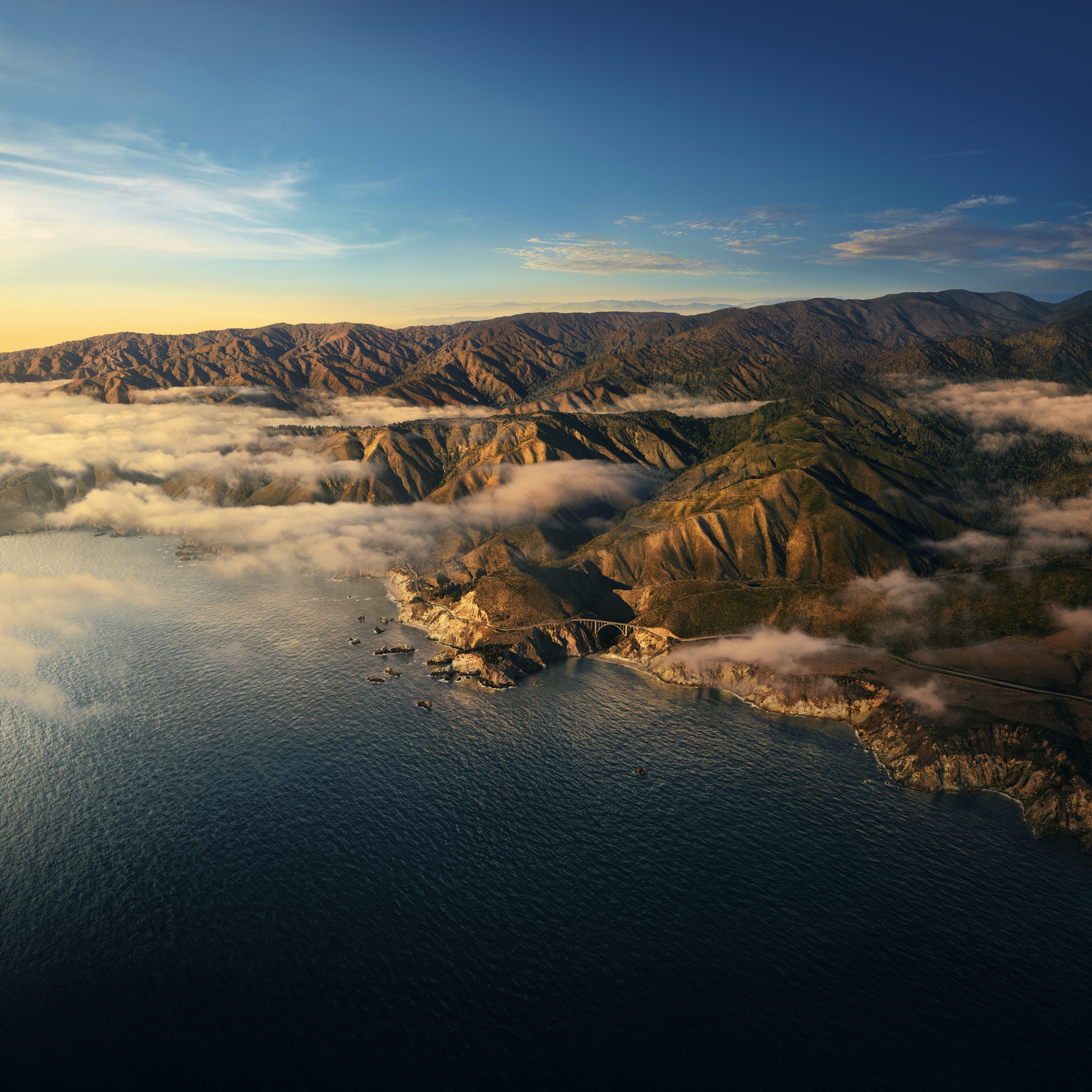 Big Sur, California, Montañas, Nubes, Luz del día, Día soleado, macOS Big Sur, Stock, 5K, Verano