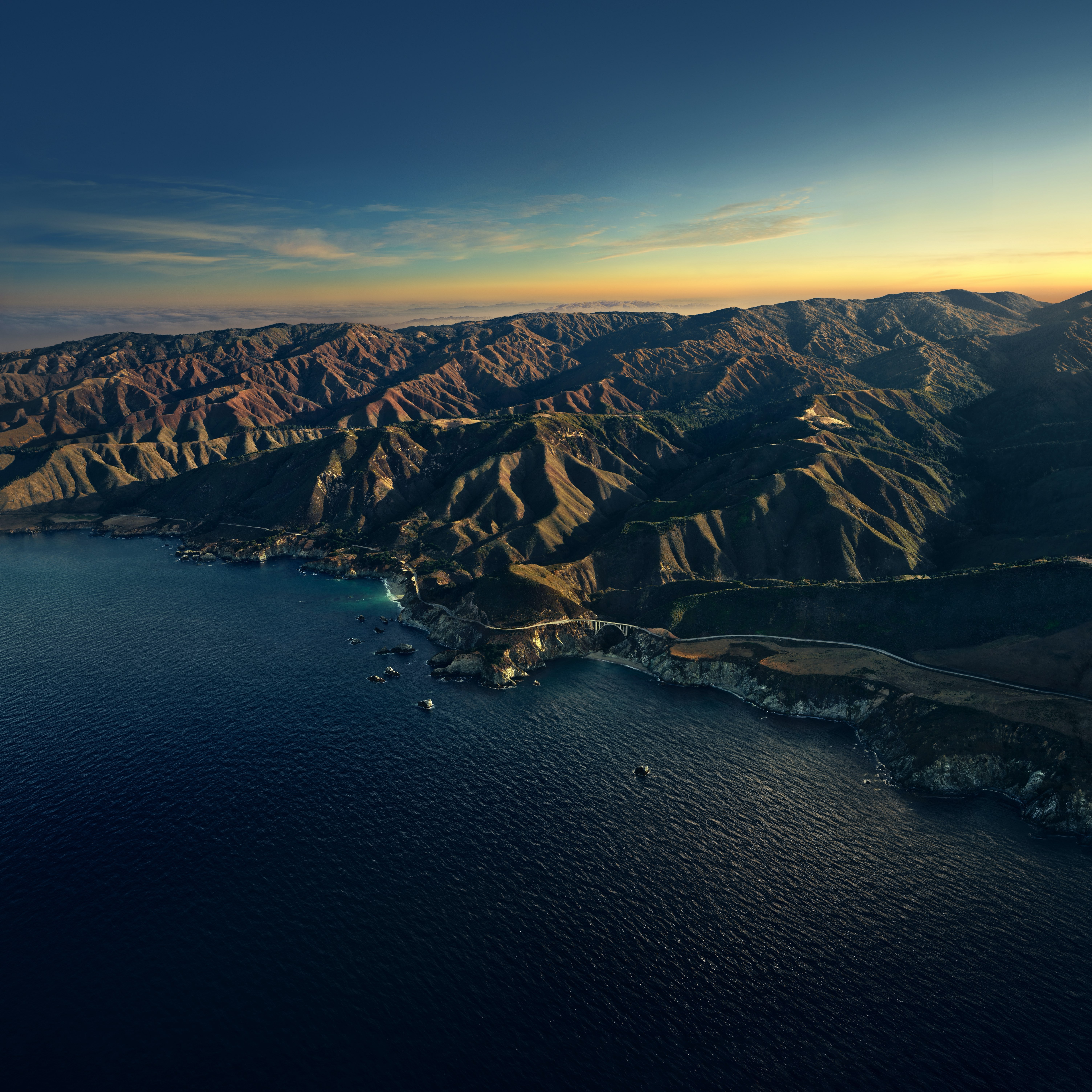 Big Sur, Stock, Montañas, Hora dorada, Atardecer, Tarde, macOS Big Sur, California, 5K