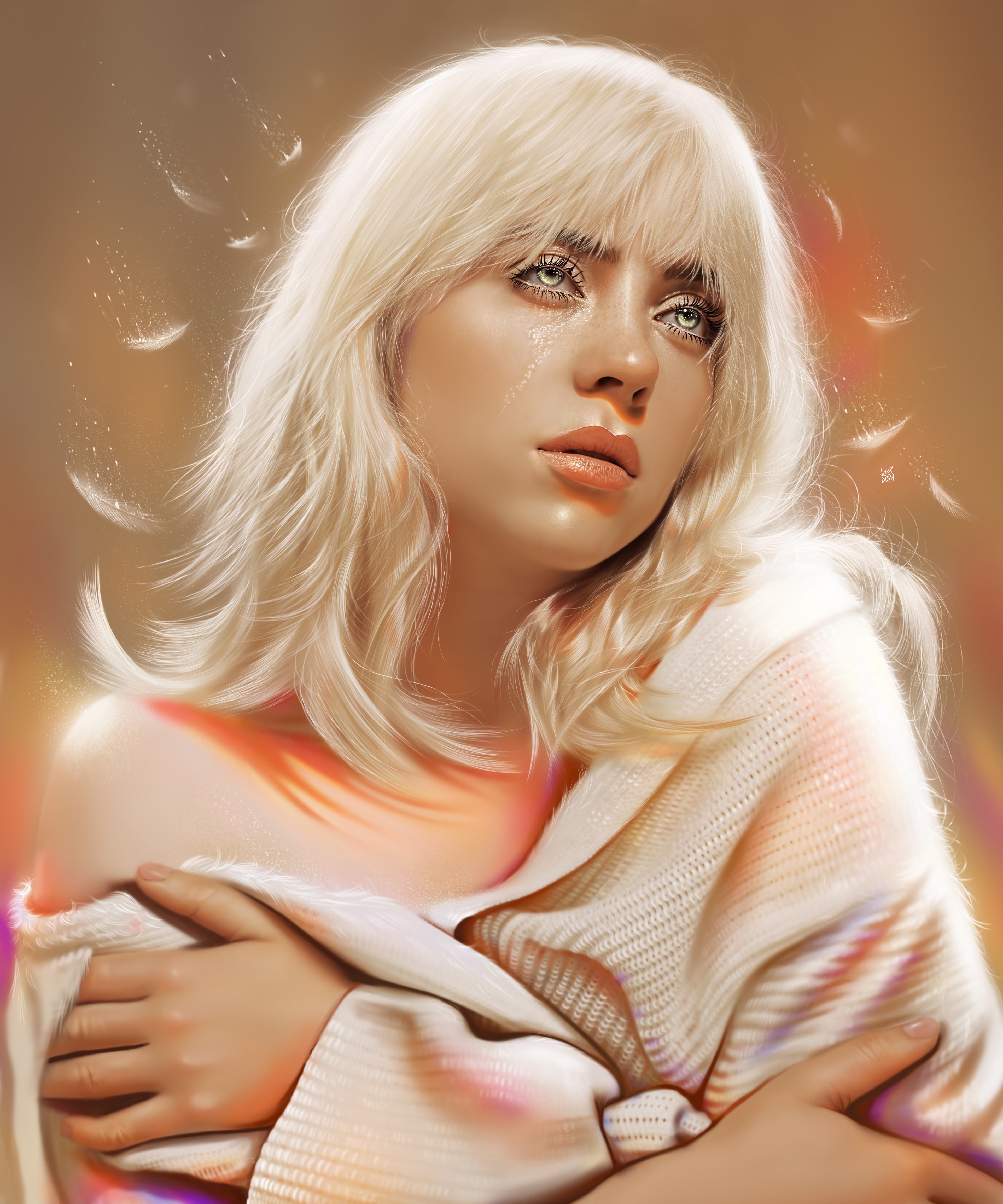 Billie Eilish, Ilustración artística, Cantante estadounidense, Retrato, Femenina, Preciosa