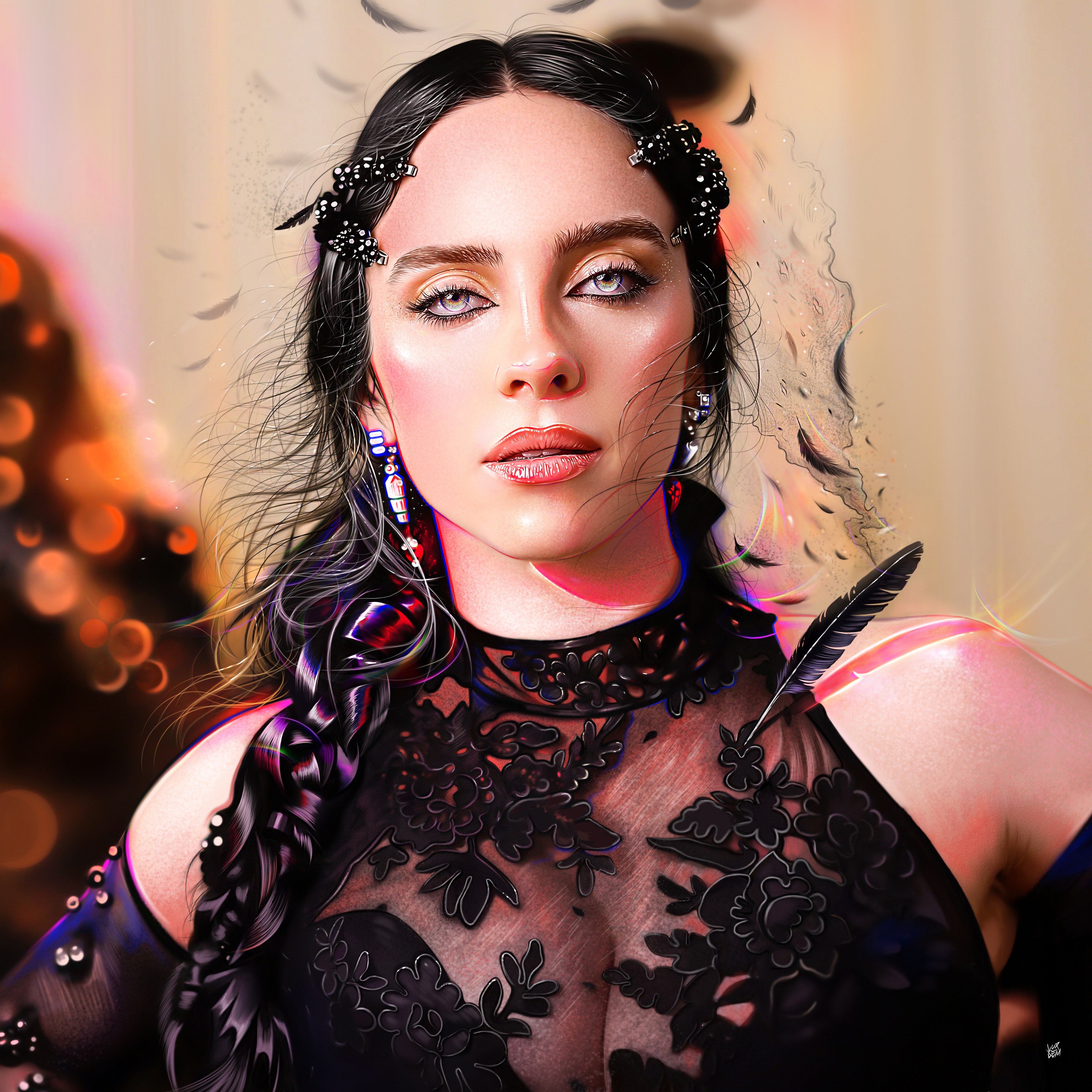 Billie Eilish, Ilustración, Retrato, Hermosa