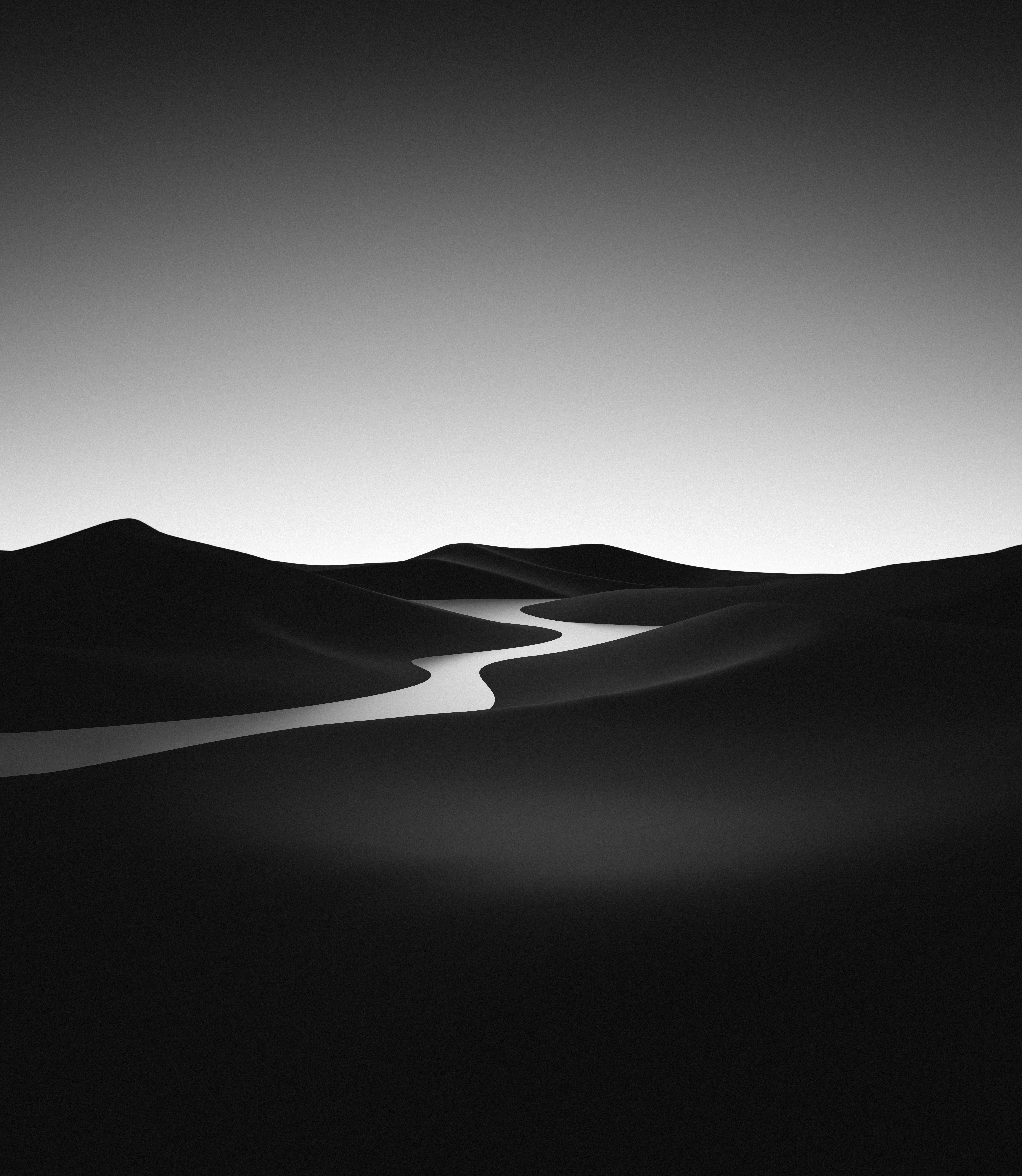 Blanco y negro, Paisaje, Desierto, Río, Monocromo, Minimalista, Surrealista, 5K