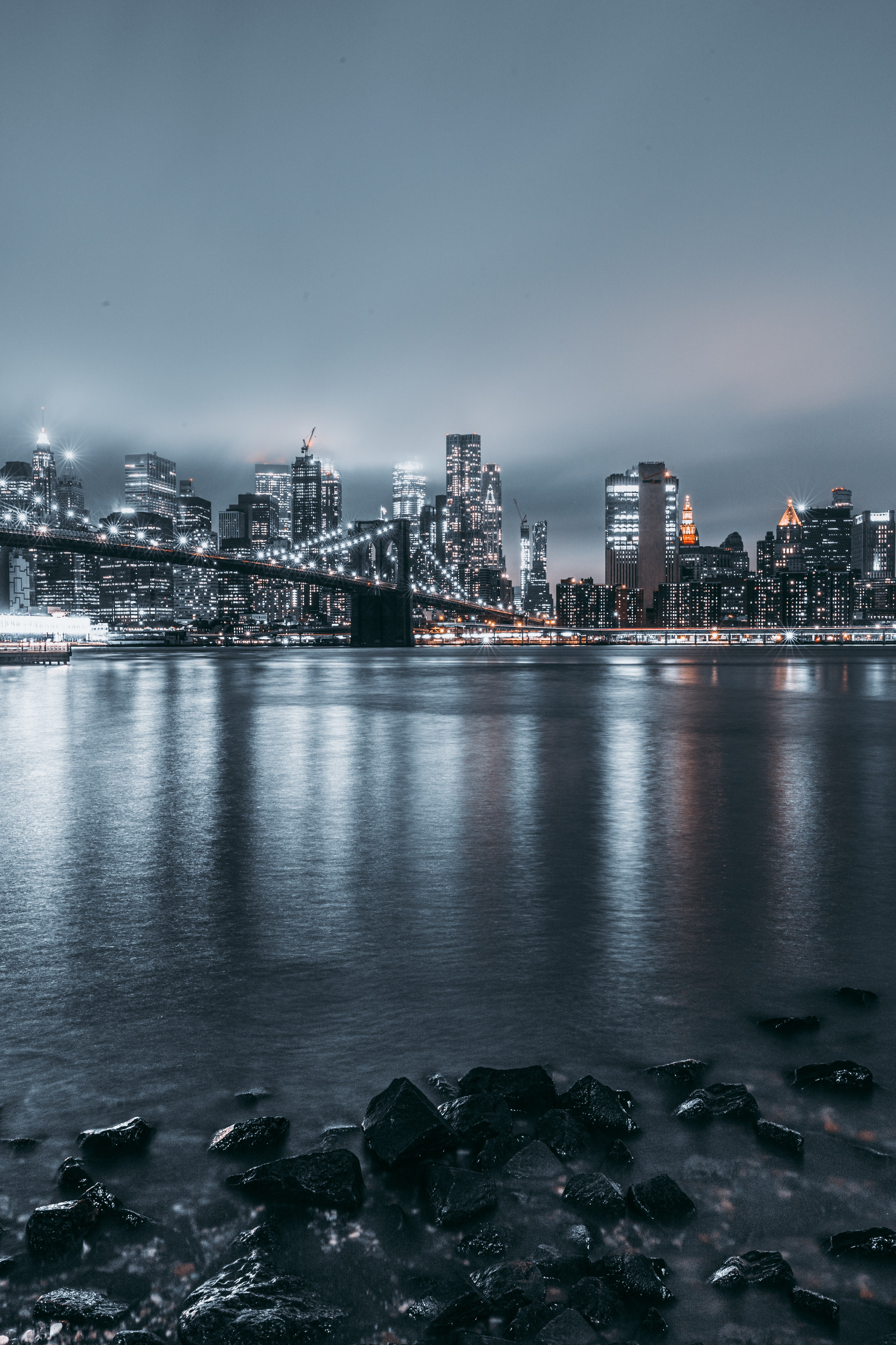 Brooklyn, Paisaje urbano, Noche, Luces de la ciudad, Nueva York, Reflejos, EE. UU.