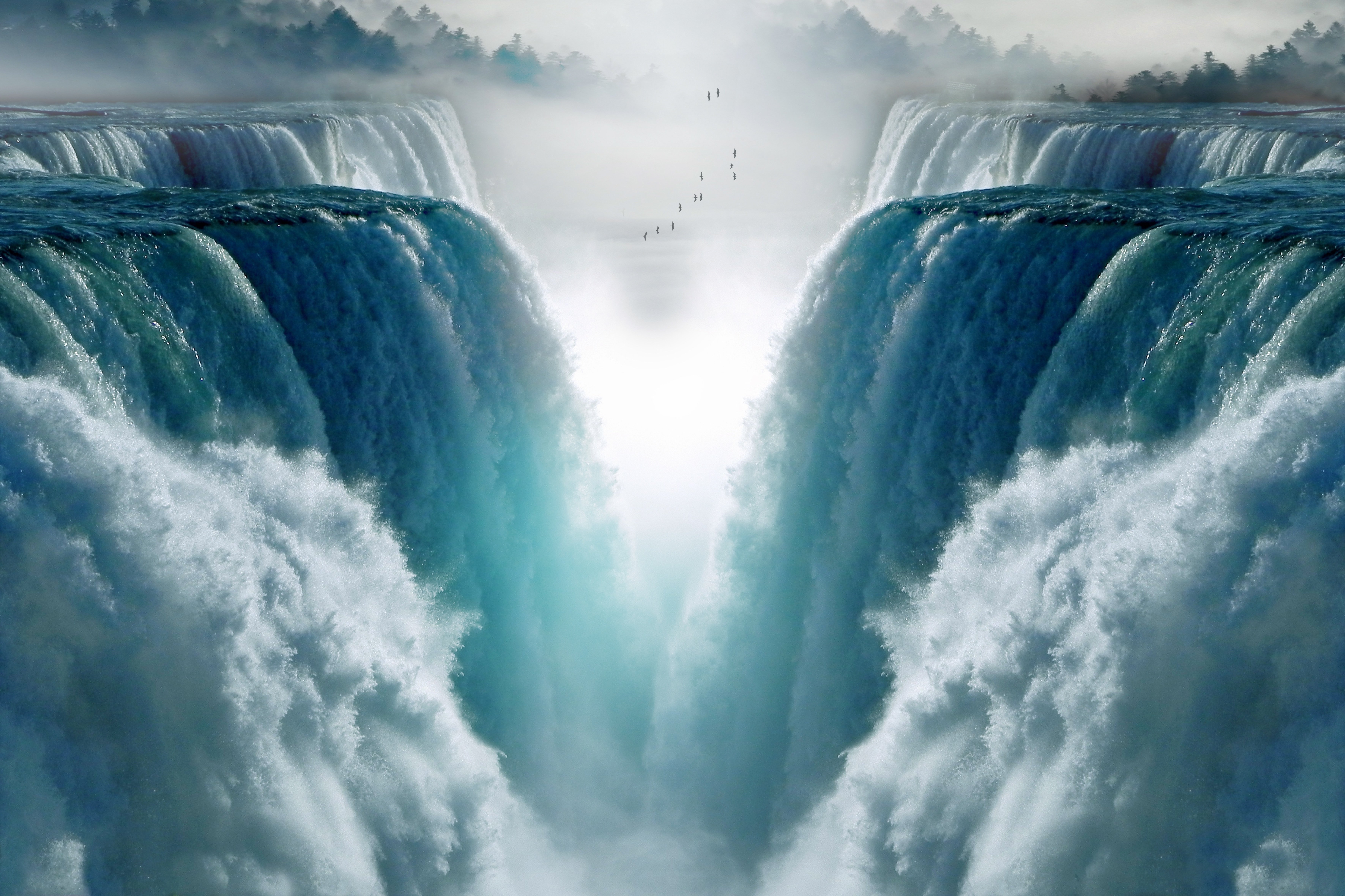Cascadas, Niebla, Luz, Aves, Pintoresco, 5K, 8K