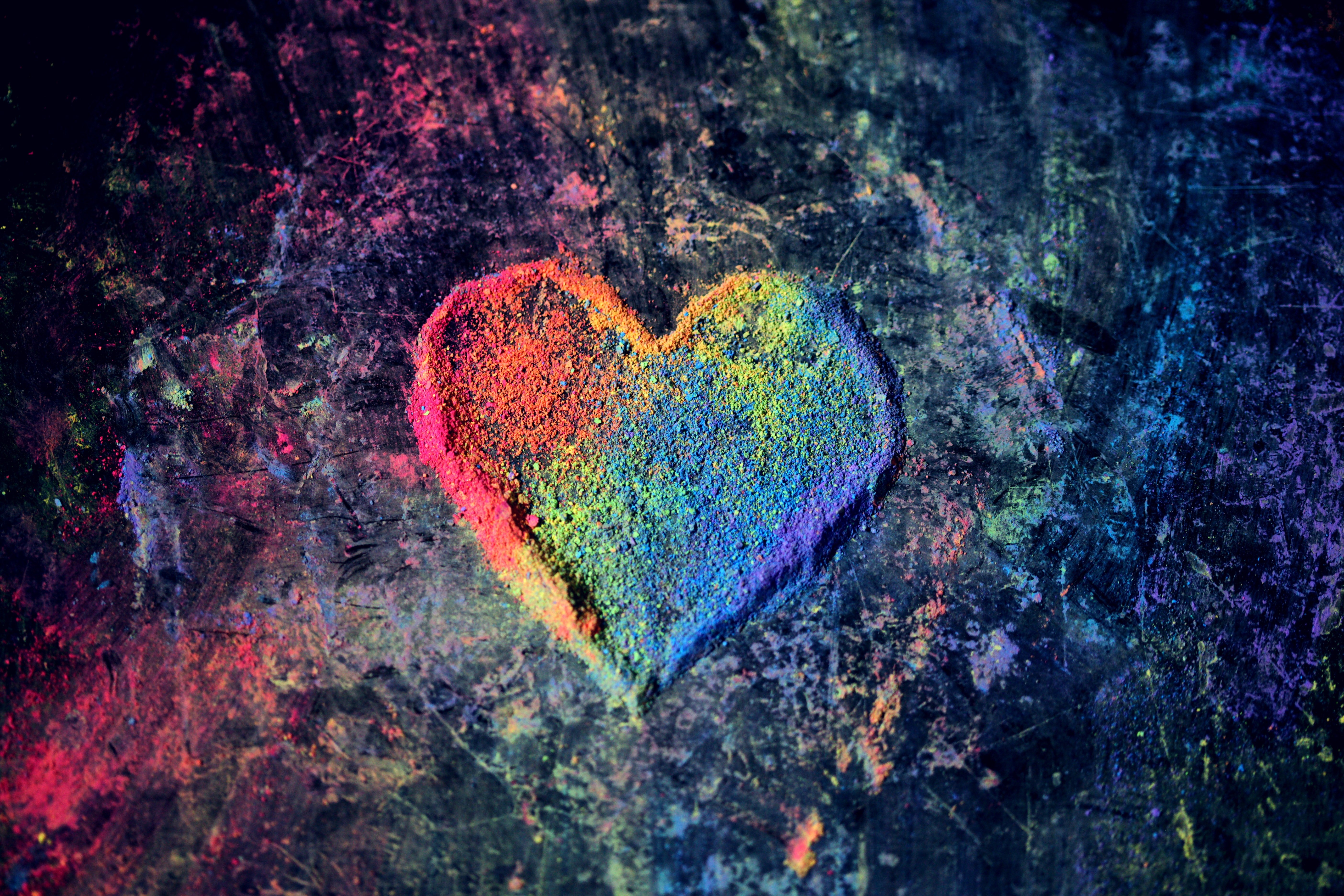 Corazón de amor, Colores del arcoíris, Colorido, Polvo de tiza, 5K