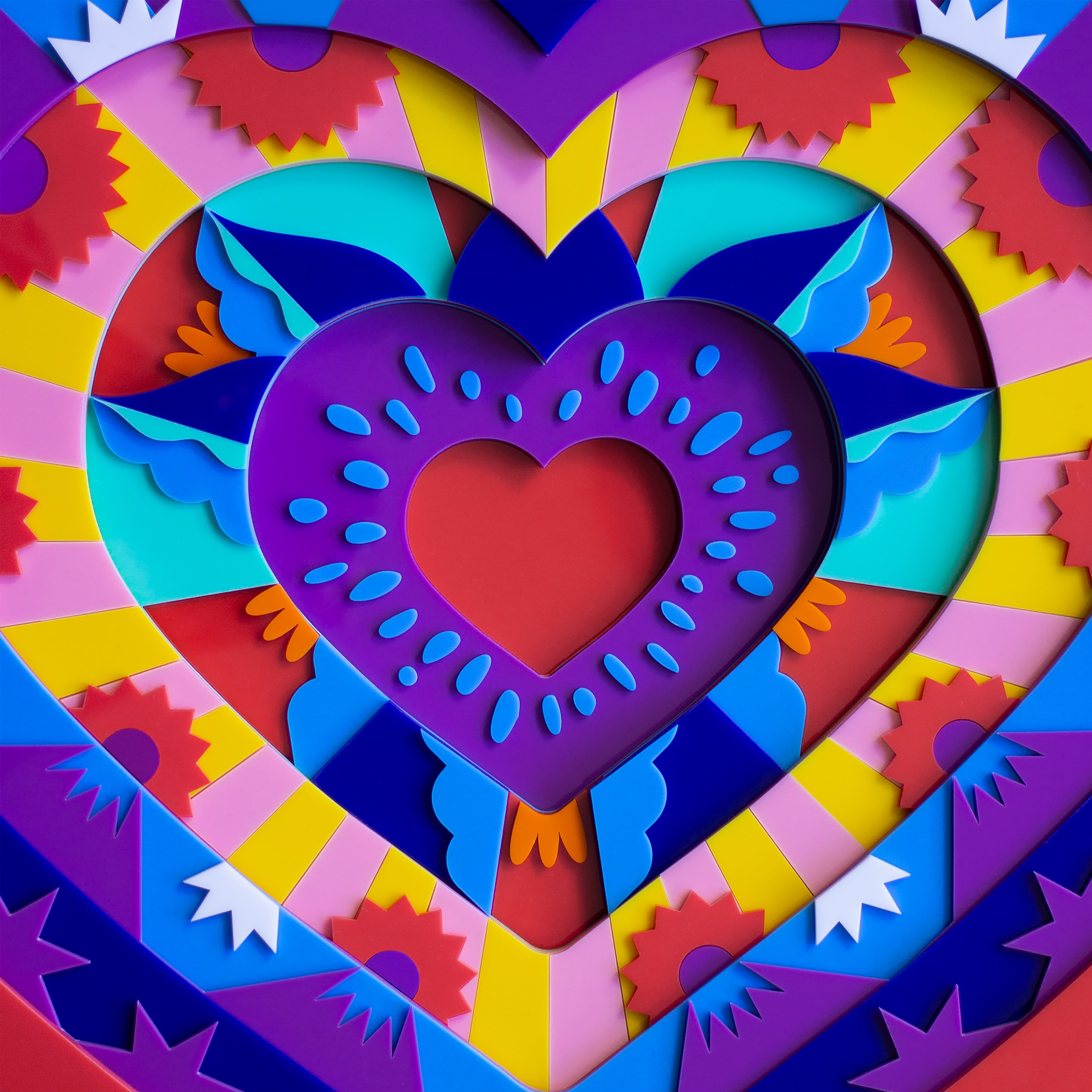 Corazón de amor, Colorido, 3D, Acrílico, Multicolor, Instagram