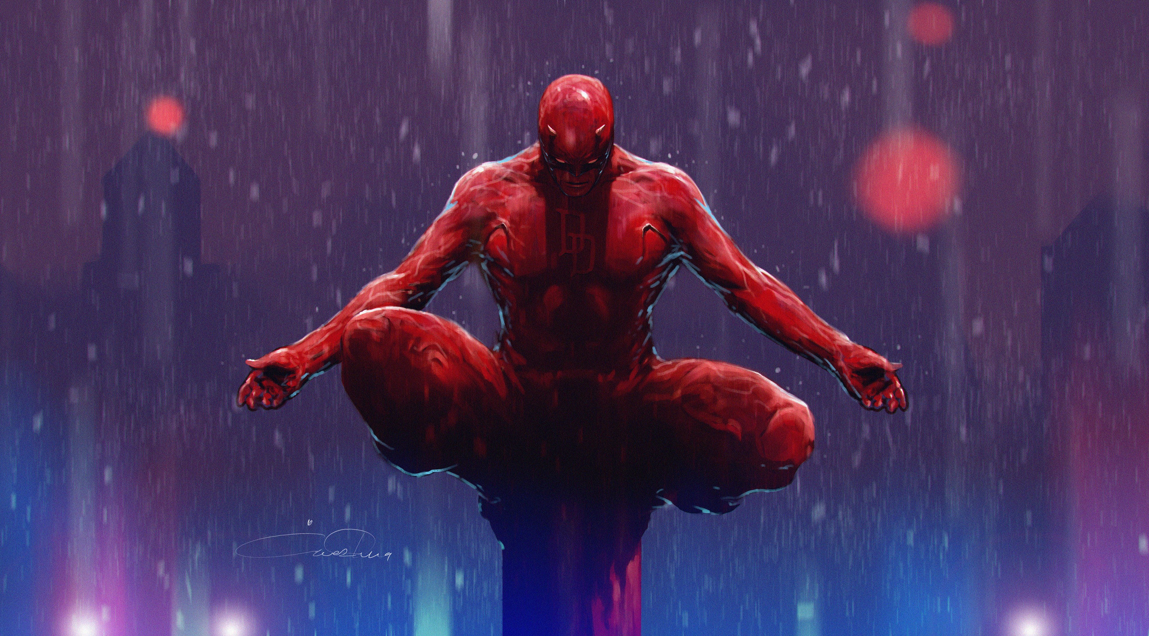 Daredevil, Marvel Comics, Arte digital, Ilustración, Lluvia, Superhéroes