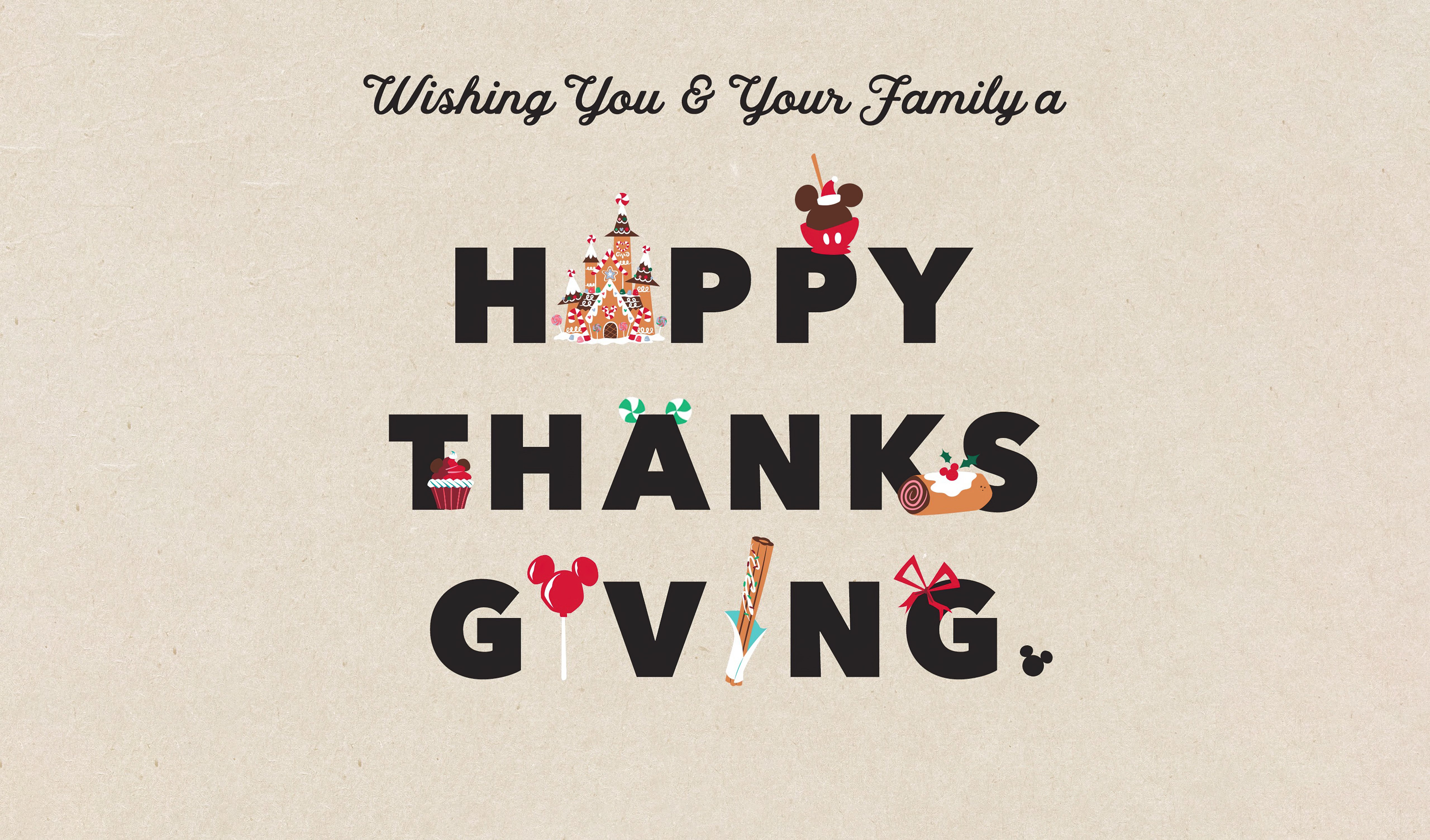 Disney, Feliz Acción de Gracias, 5K, Tipografía