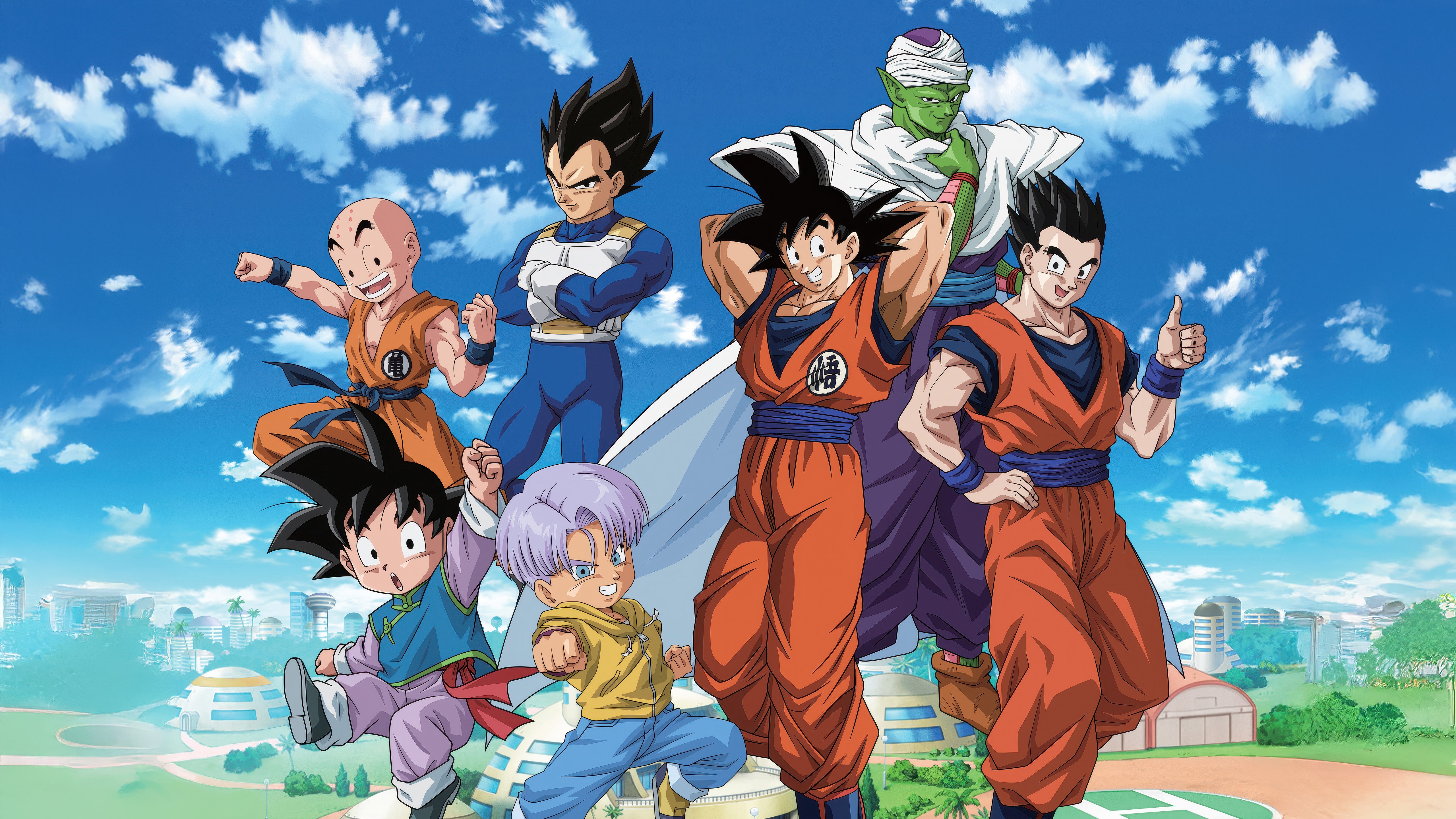 Dragon Ball Super, Grupo, Póster de personajes, 5K, Goku, Vegeta, Gohan, Piccolo, Trunks