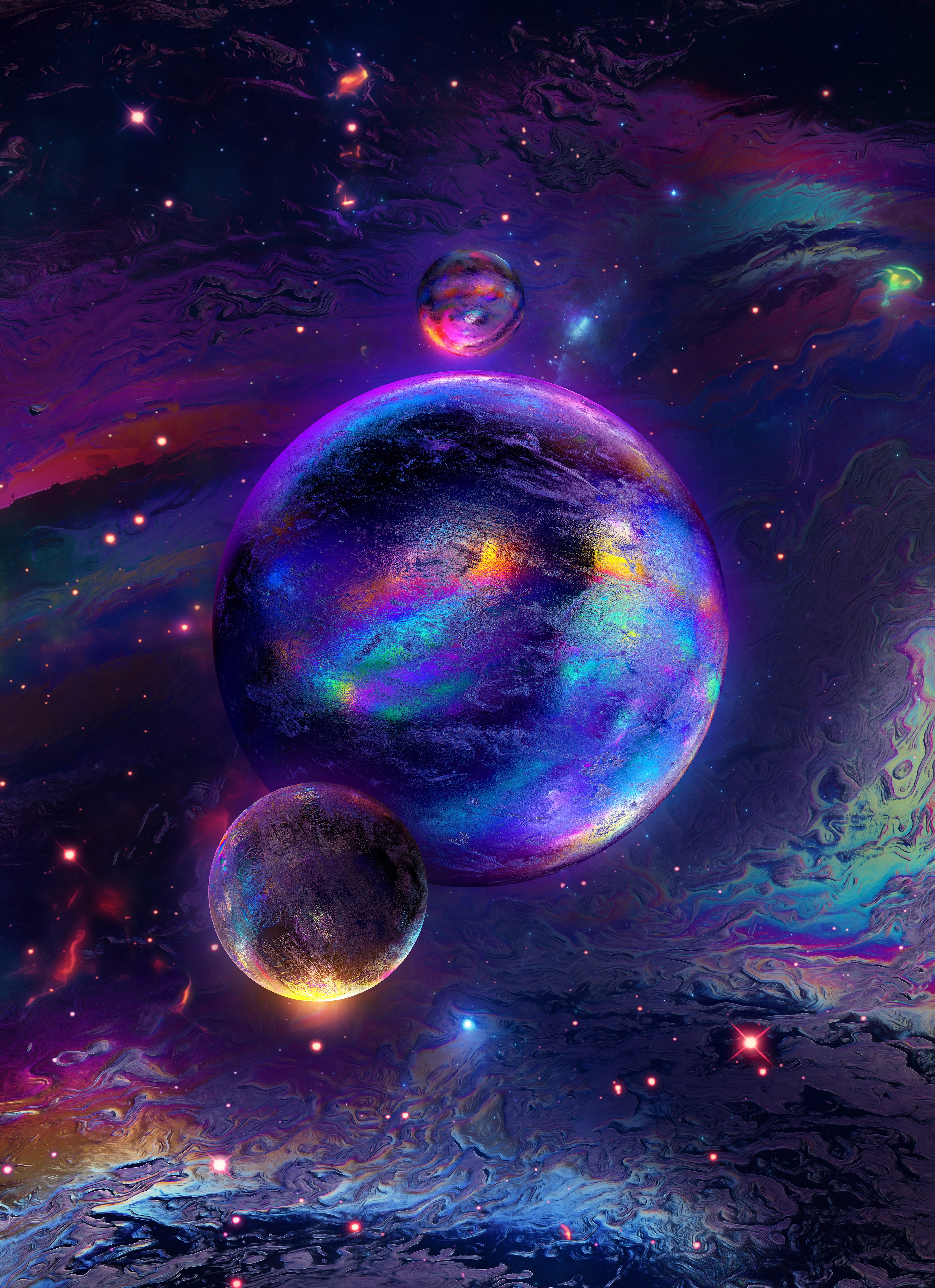 Esferas, Cosmos, Nebulosa, Colorido, Resplandeciente, Arcoíris