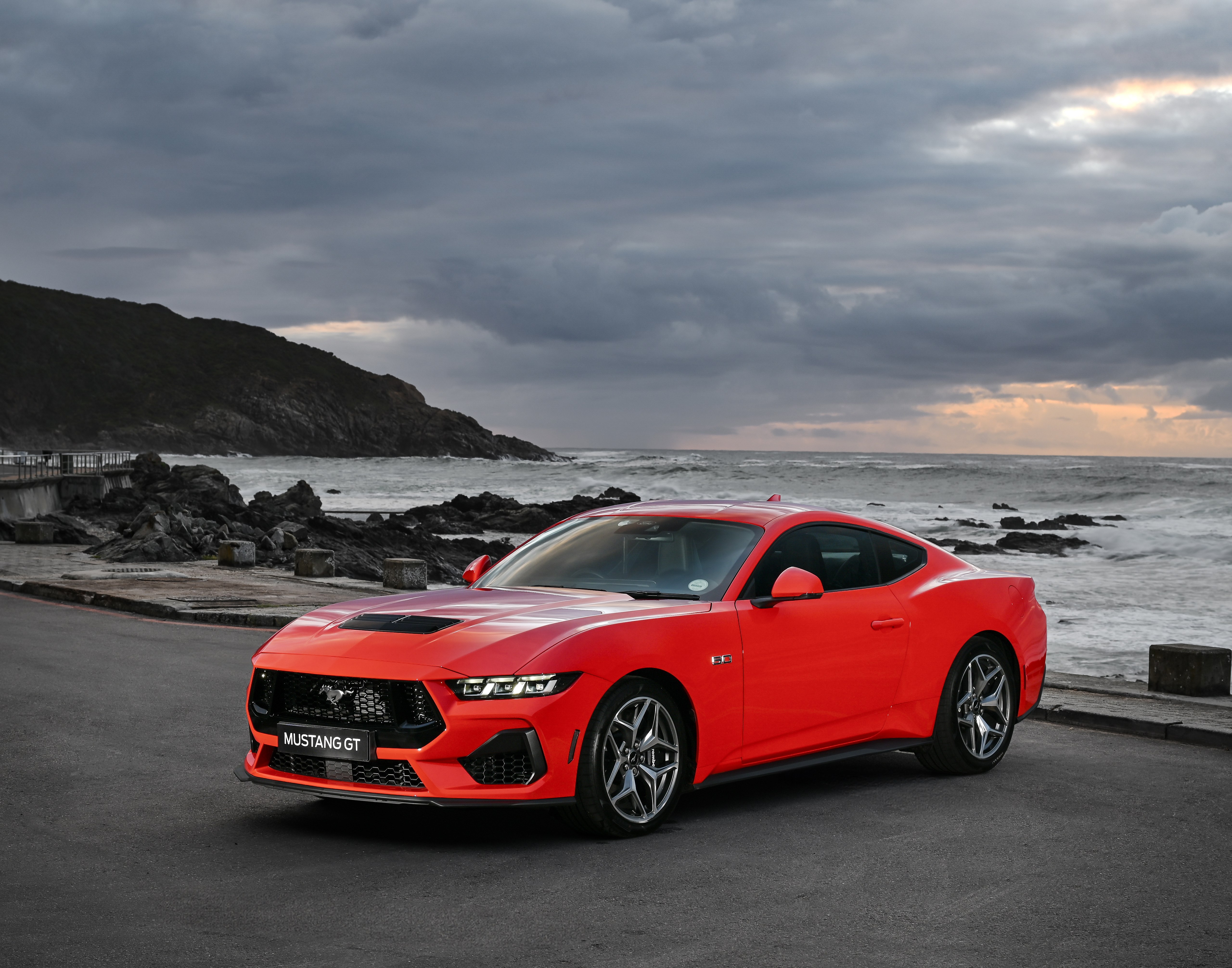 Ford Mustang GT, Playa, 2024, Coches rojos, 5K