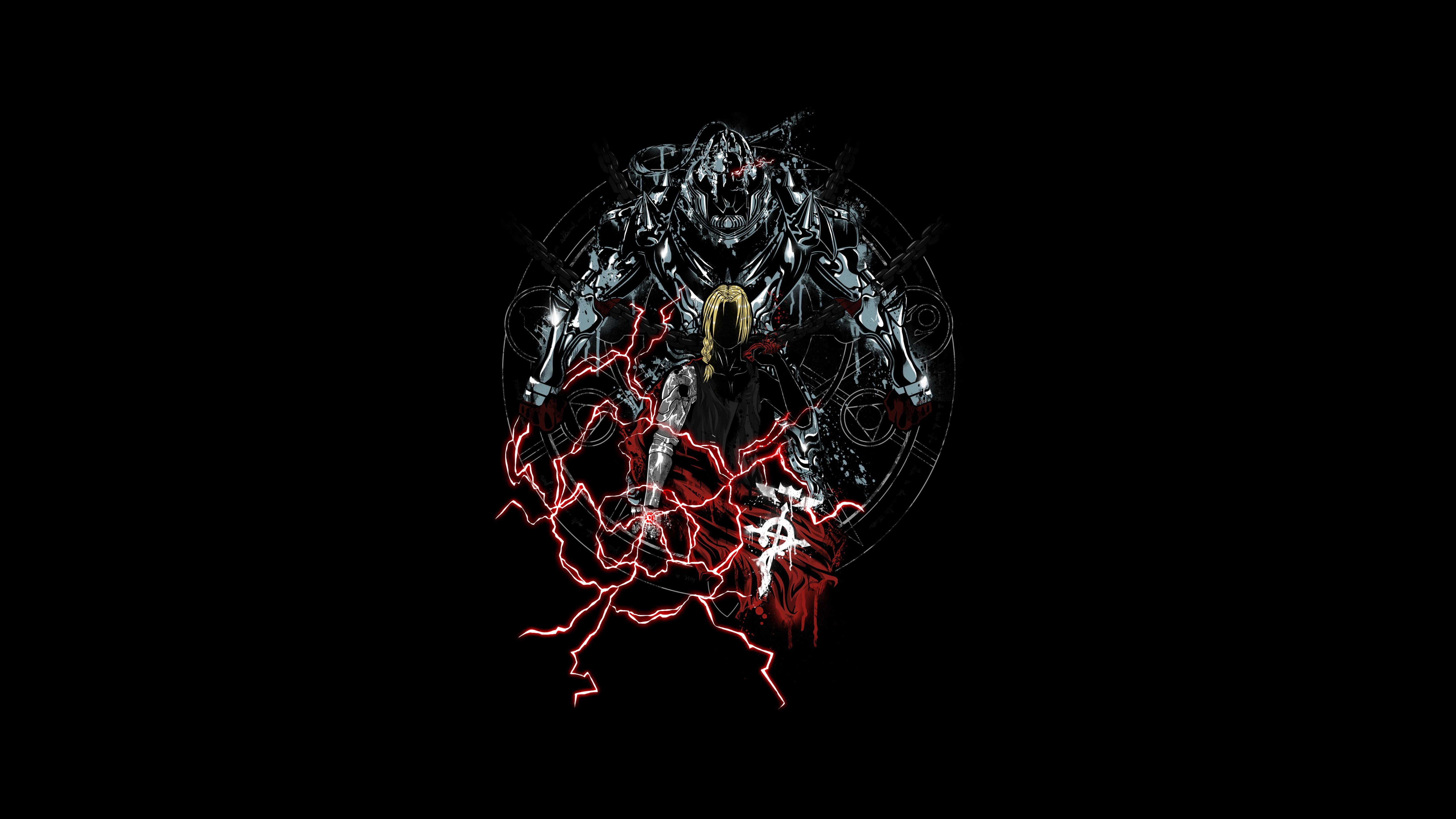 Fullmetal Alchemist, Edward Elric, Alphonse Elric, Fondo negro, Ilustración artística, 5K, AMOLED