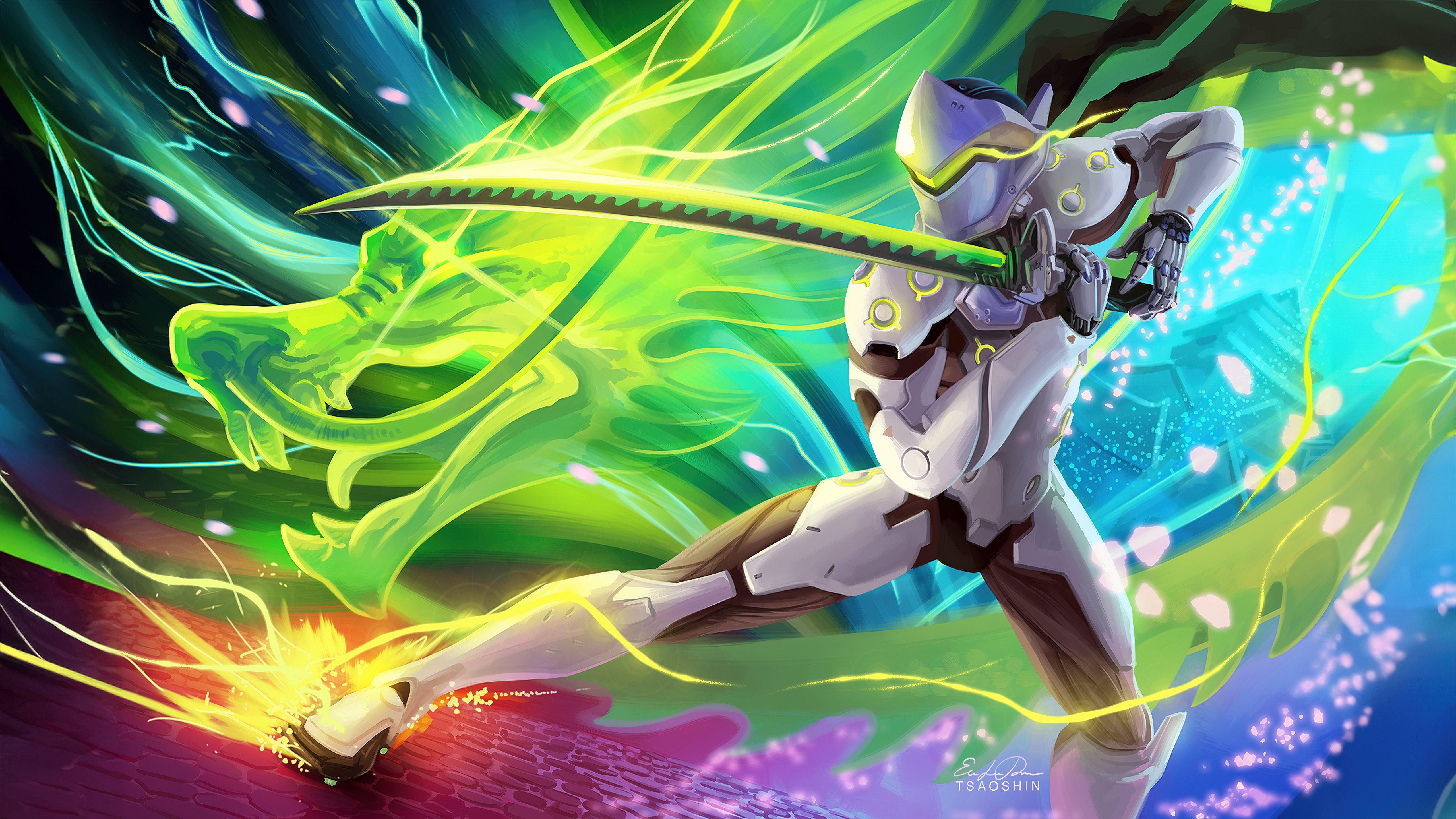 Genji, Arte colorido, Overwatch, 5K