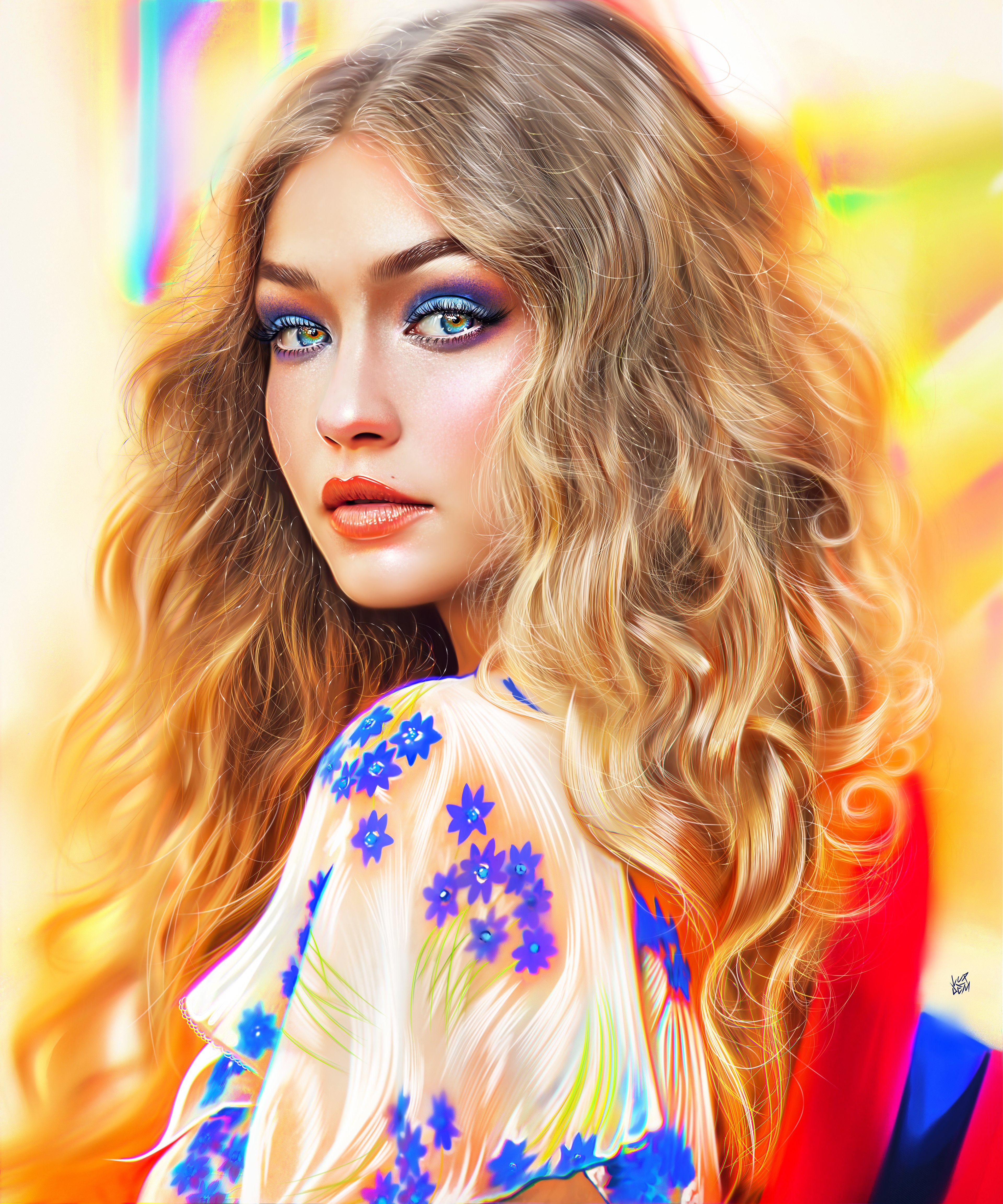 Gigi Hadid, Ilustración artística, Modelo estadounidense, Retrato, Pintura