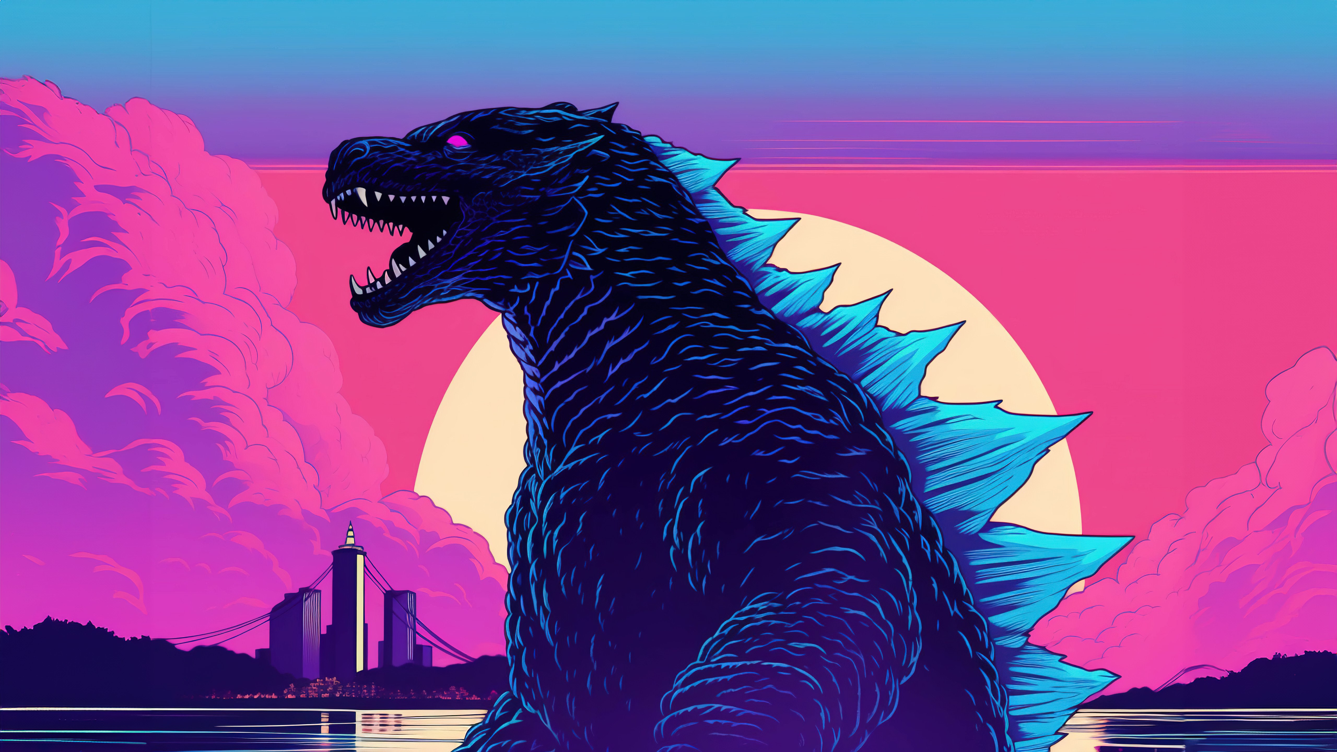 Godzilla, Arte RetroWave, 5K, Kaiju