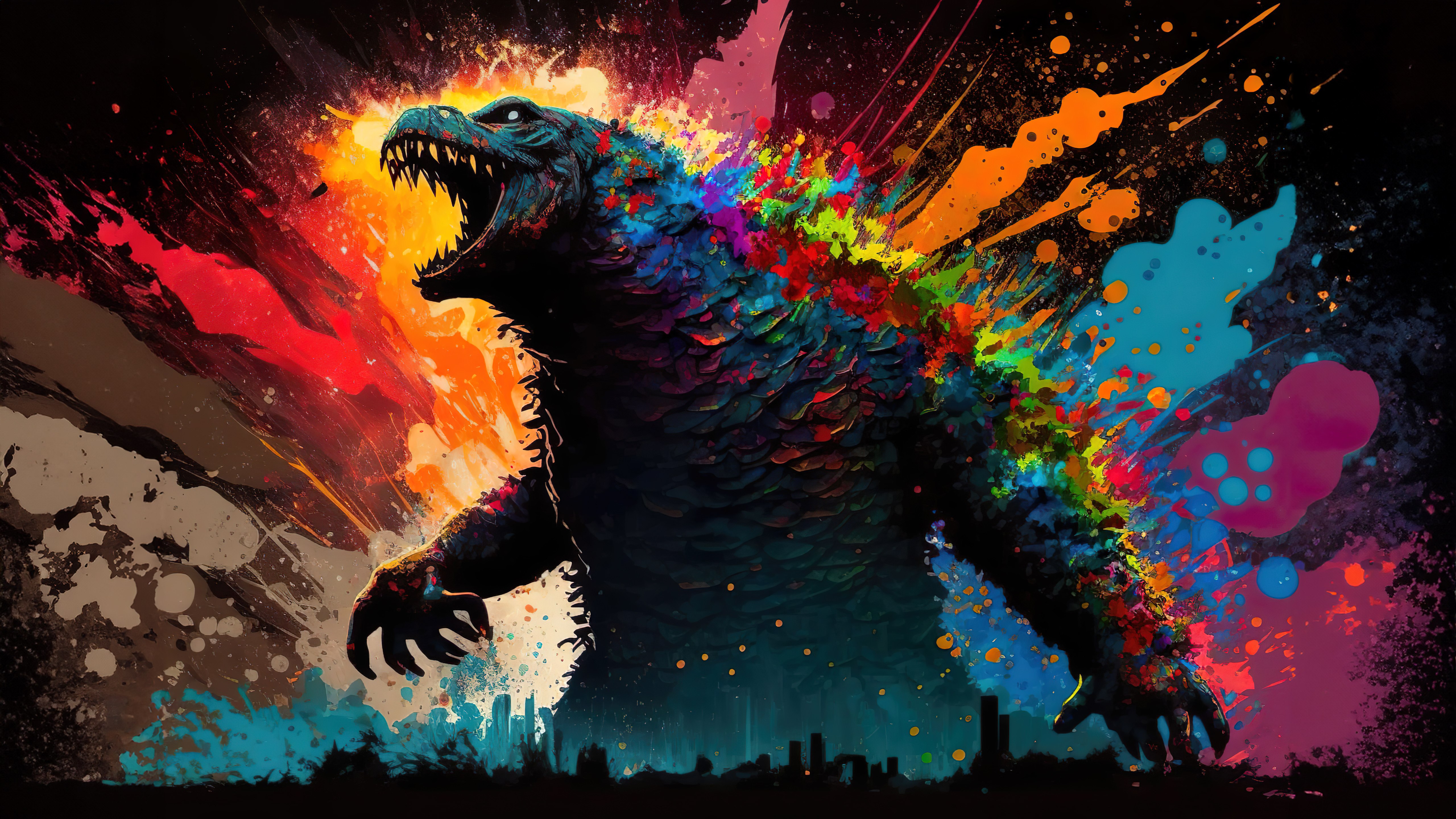 Godzilla, Pop Art, 5K, Titán, Kaiju, Arte colorido