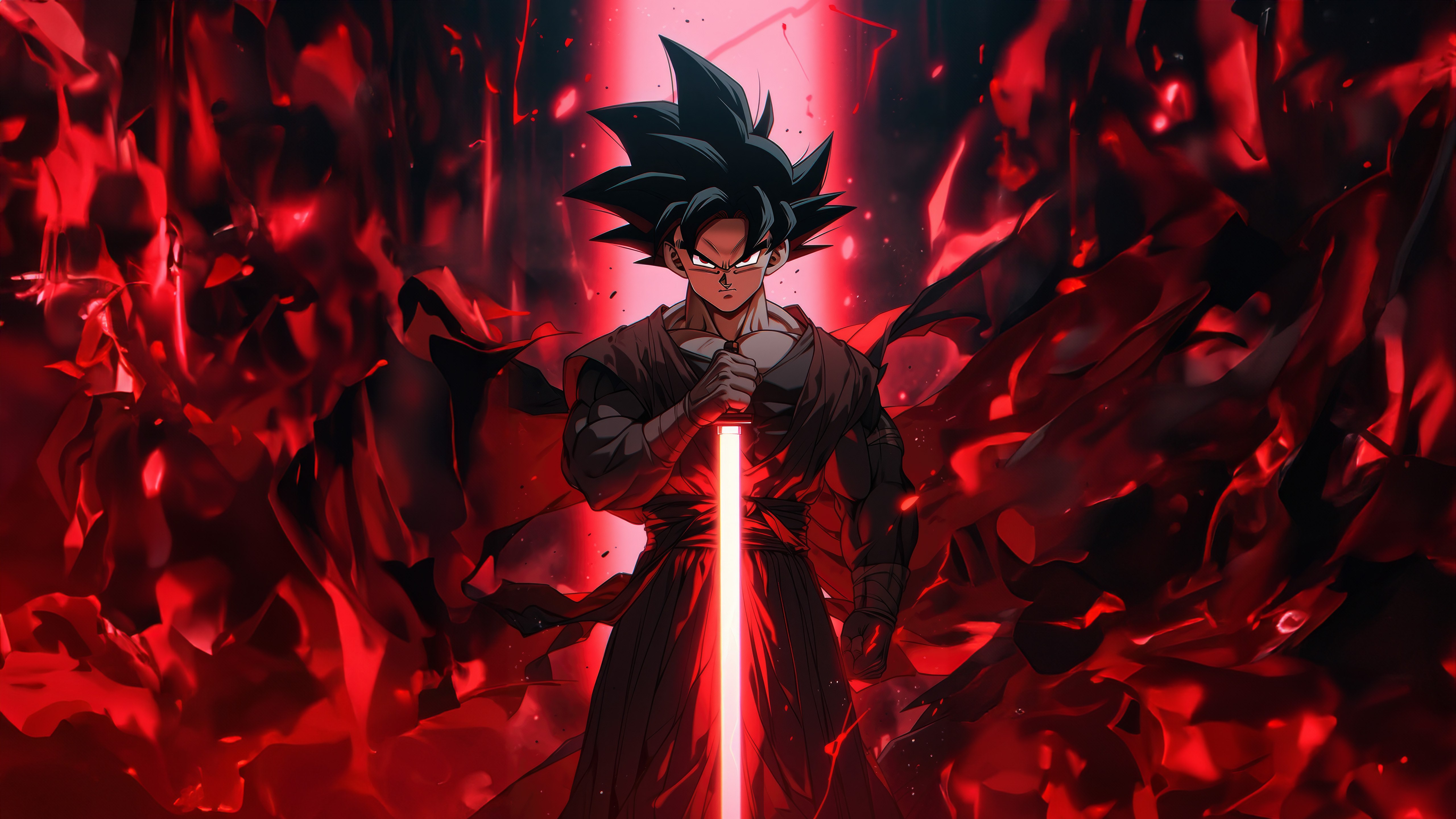 Goku Black, Super Saiyan Rose, Sable de luz, Rojo, 5K, Rojo oscuro