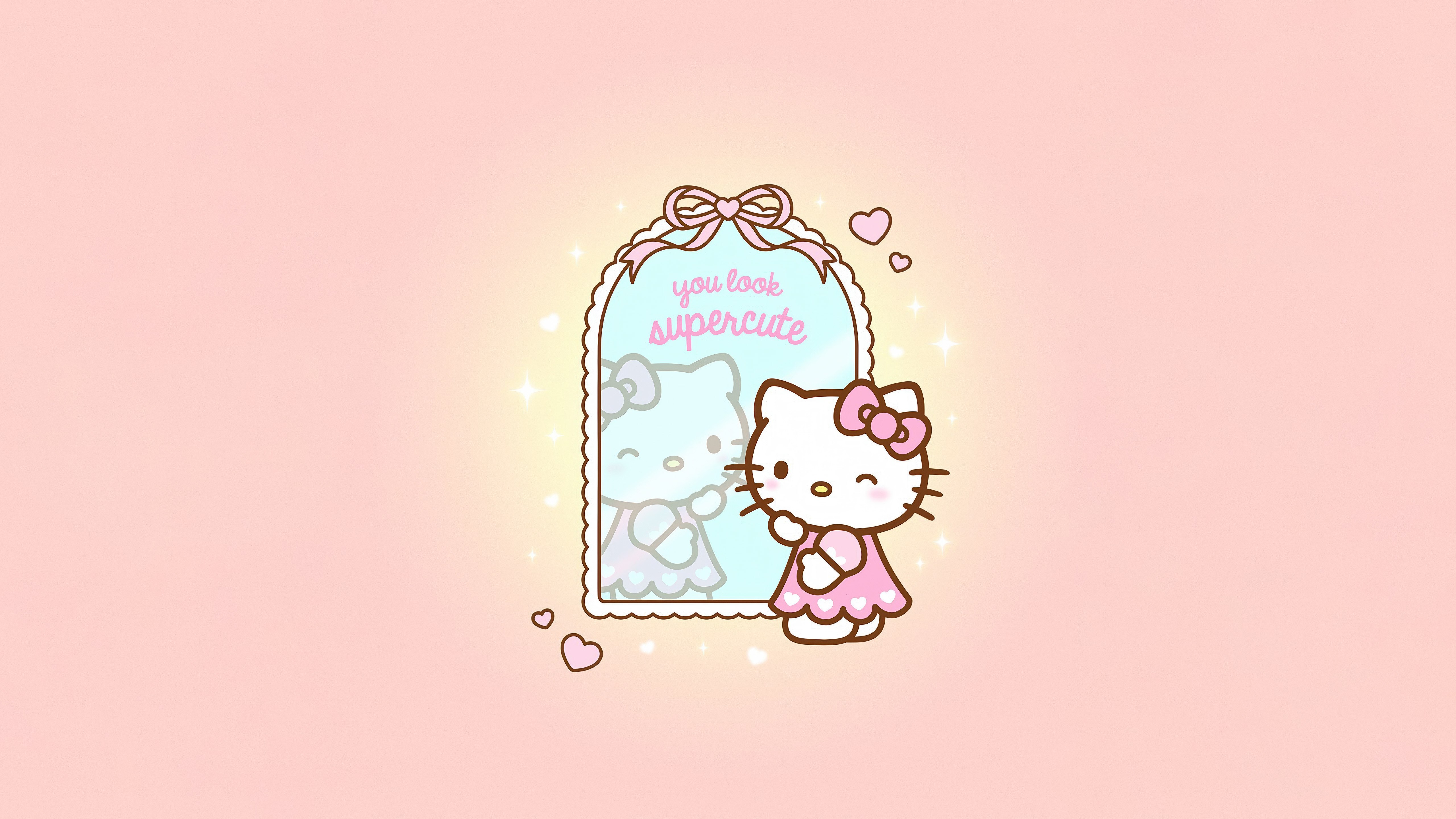 Hello Kitty, Supercute, Fondo pastel, 5K, Espejo