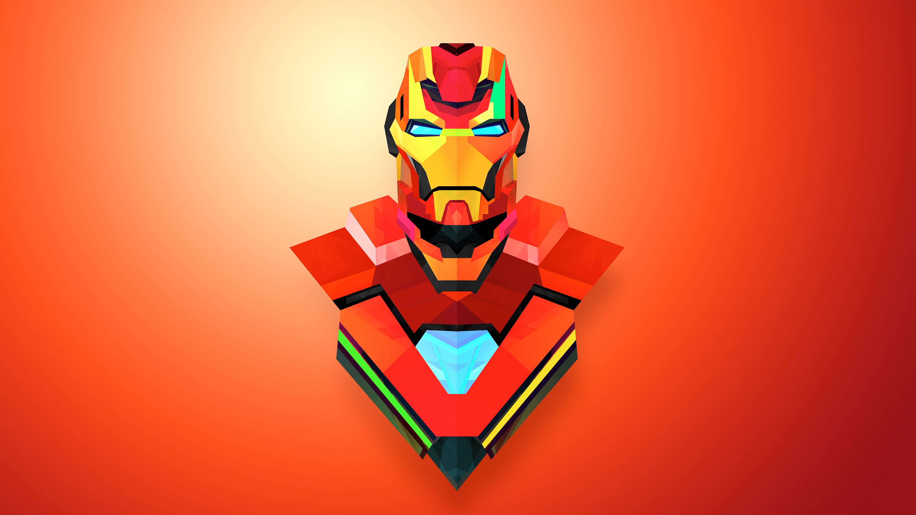 Iron Man, Ilustración, Superhéroes de Marvel, Fondo naranja, Marvel Comics, Low poly