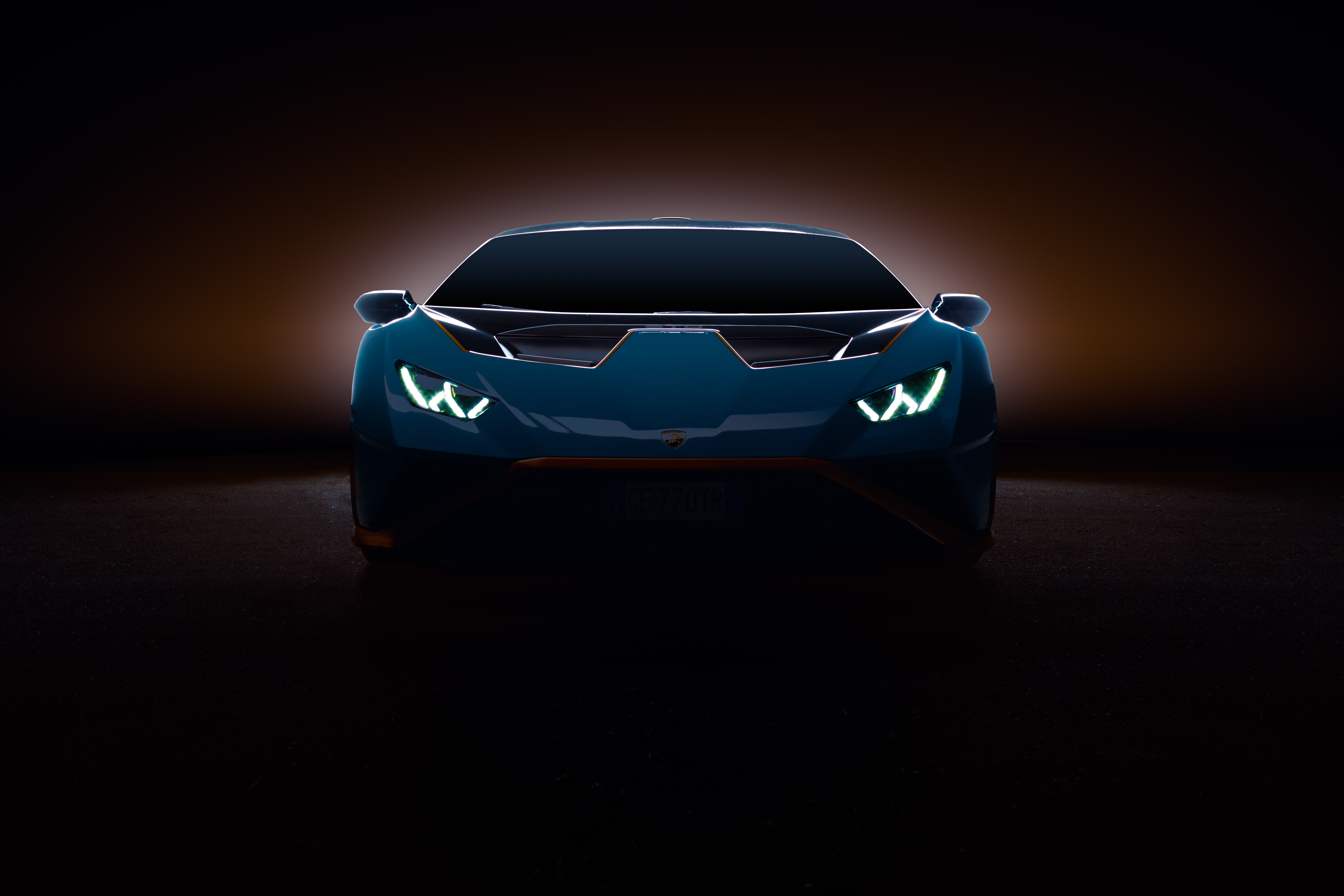 Lamborghini Huracán STO, Estética, CGI, 5K, Fondo oscuro