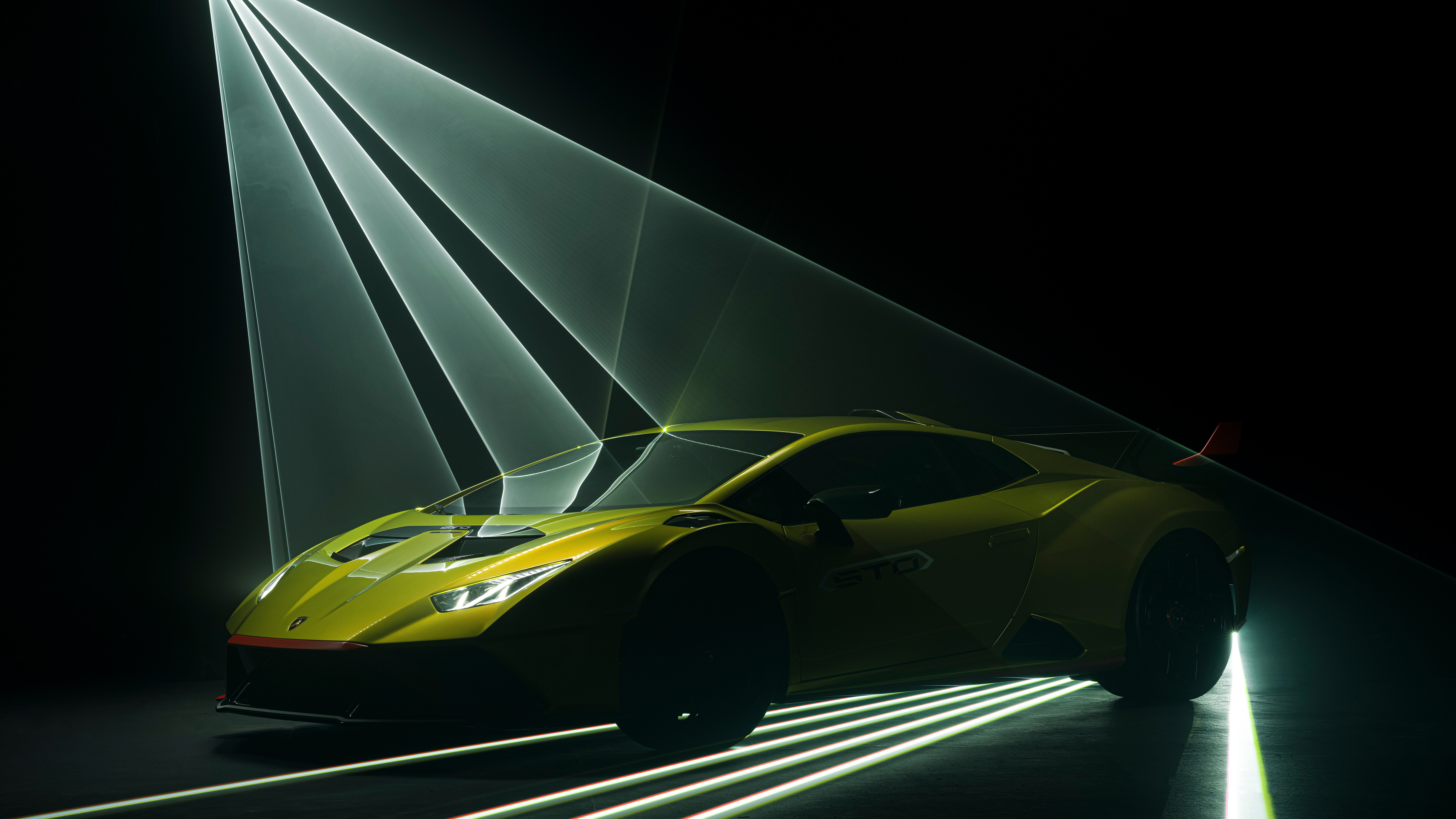 Lamborghini Huracán STO, Fondo negro, 2022, 5K, 8K