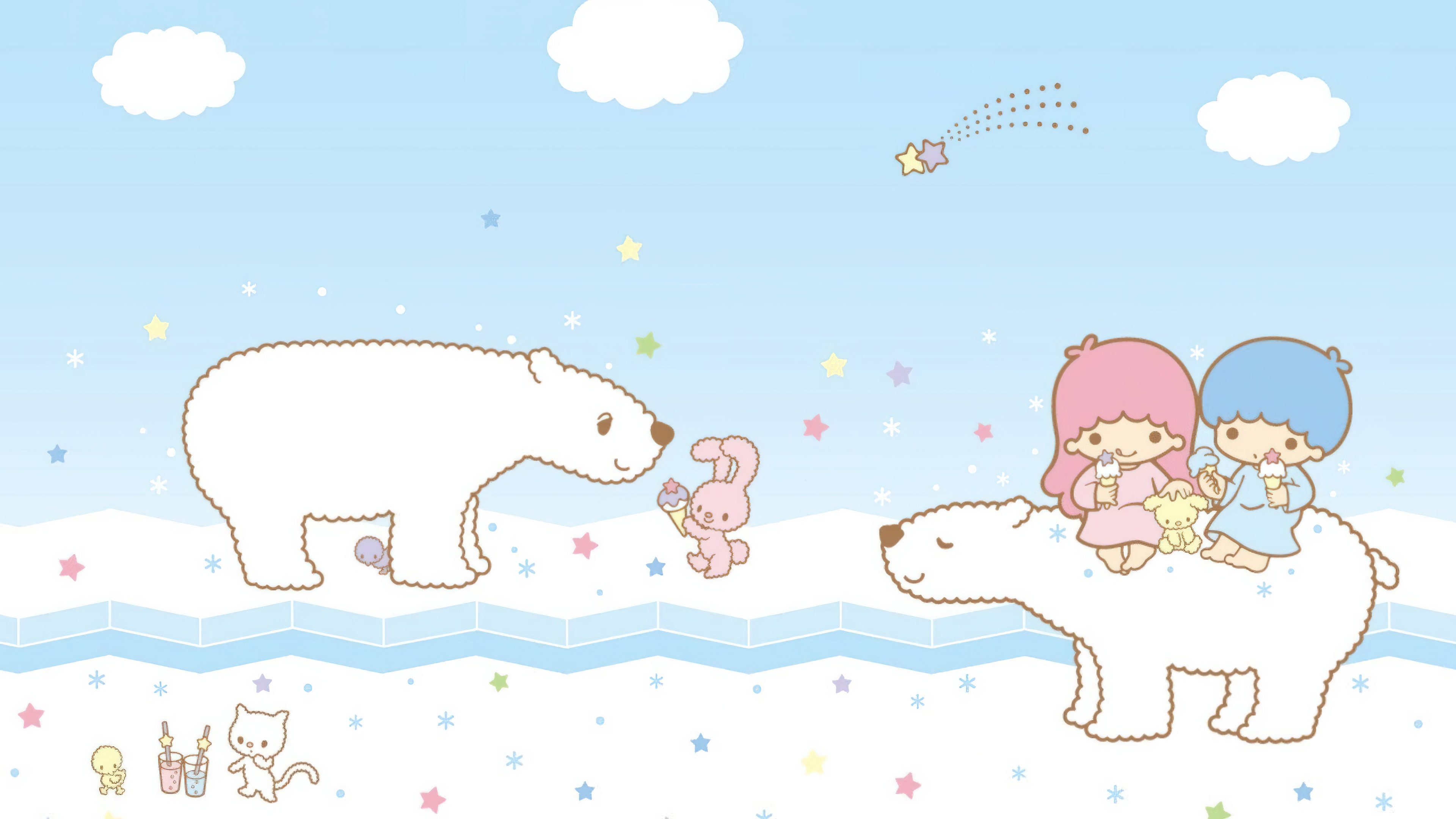 Little Twin Stars, Oso polar, Sanrio, Kiki and Lala, Pastel, Estética, Dibujos animados