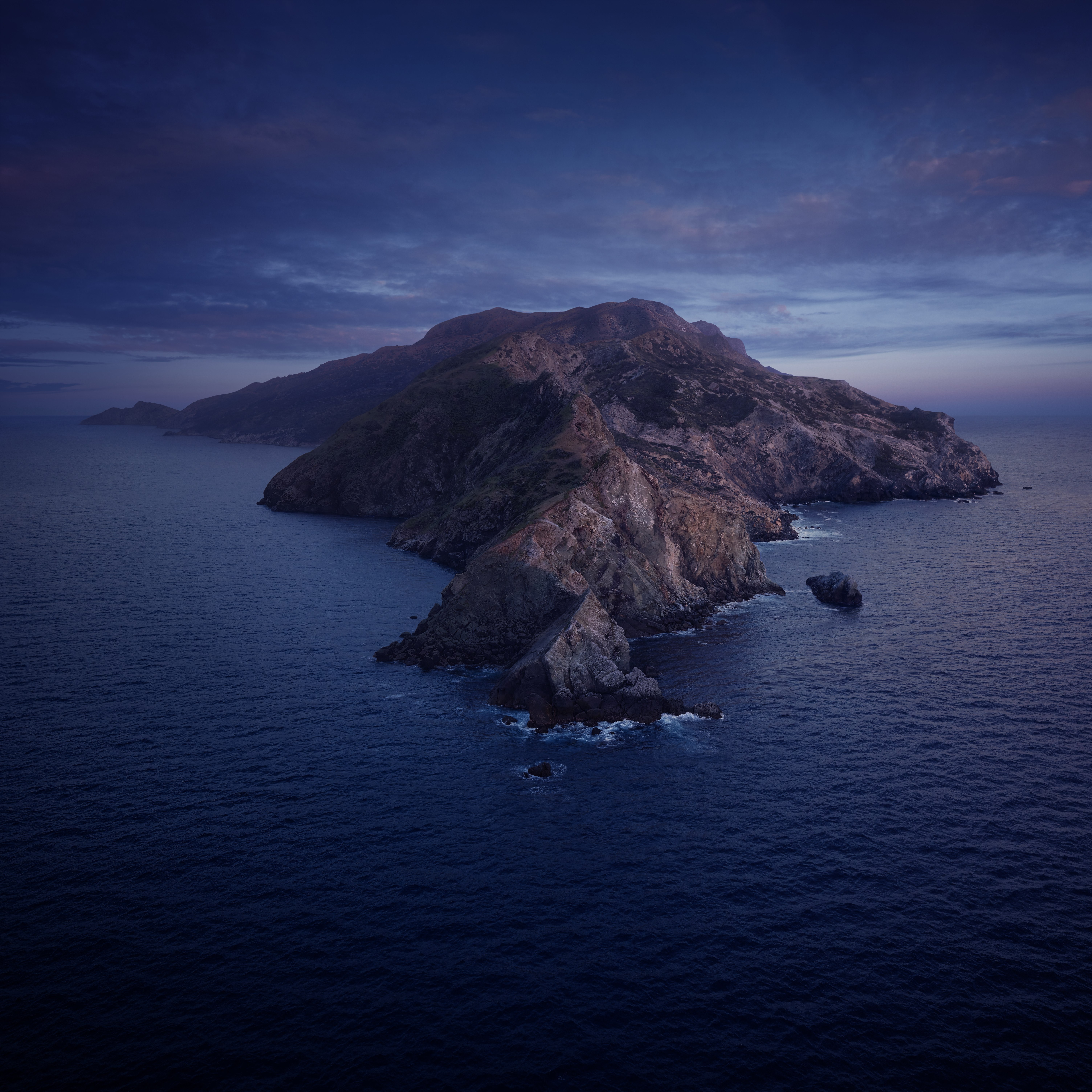 macOS Catalina, Frío, Montañas, Isla, Noche, Stock, 5K