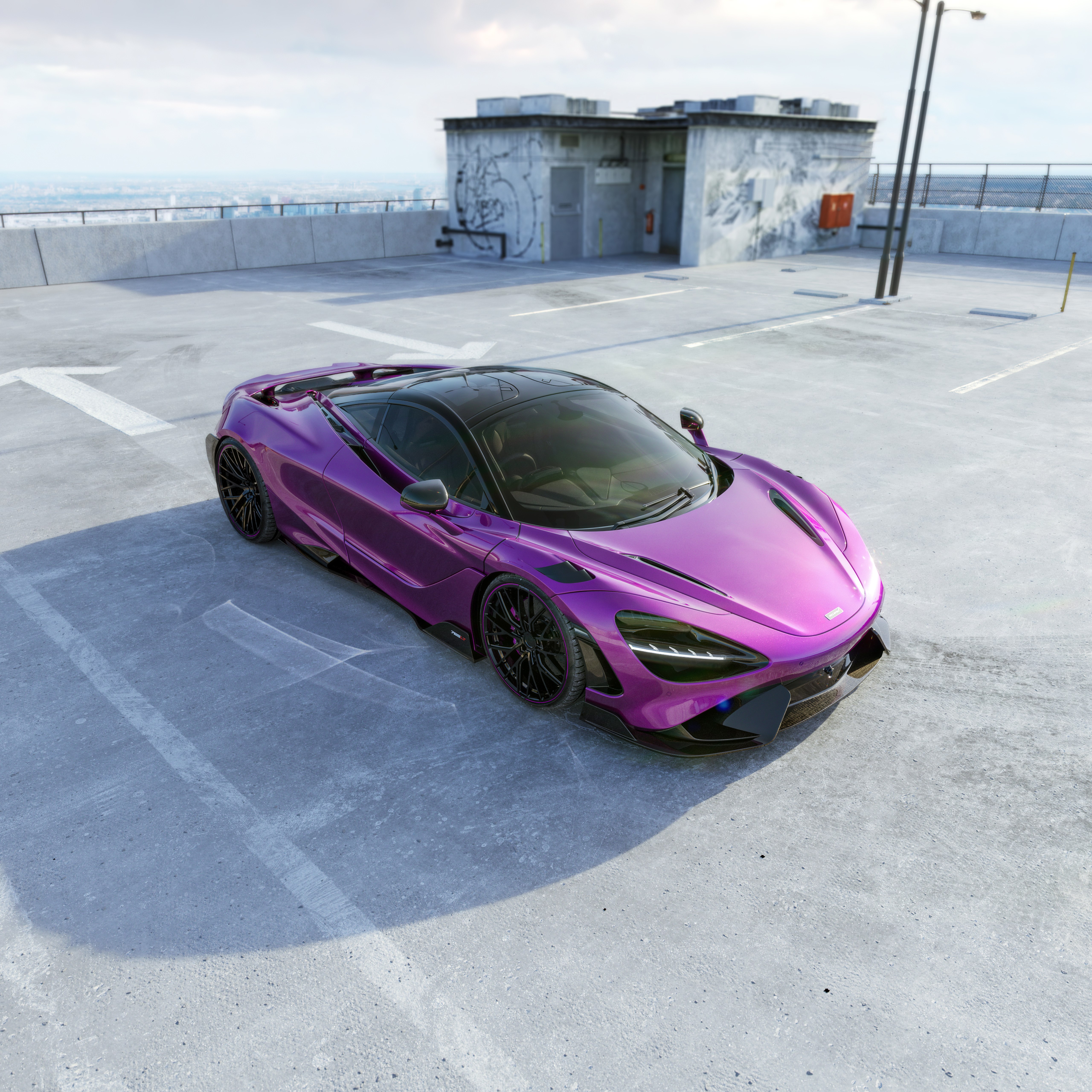 McLaren 765LT, Estética púrpura, CGI, 5K