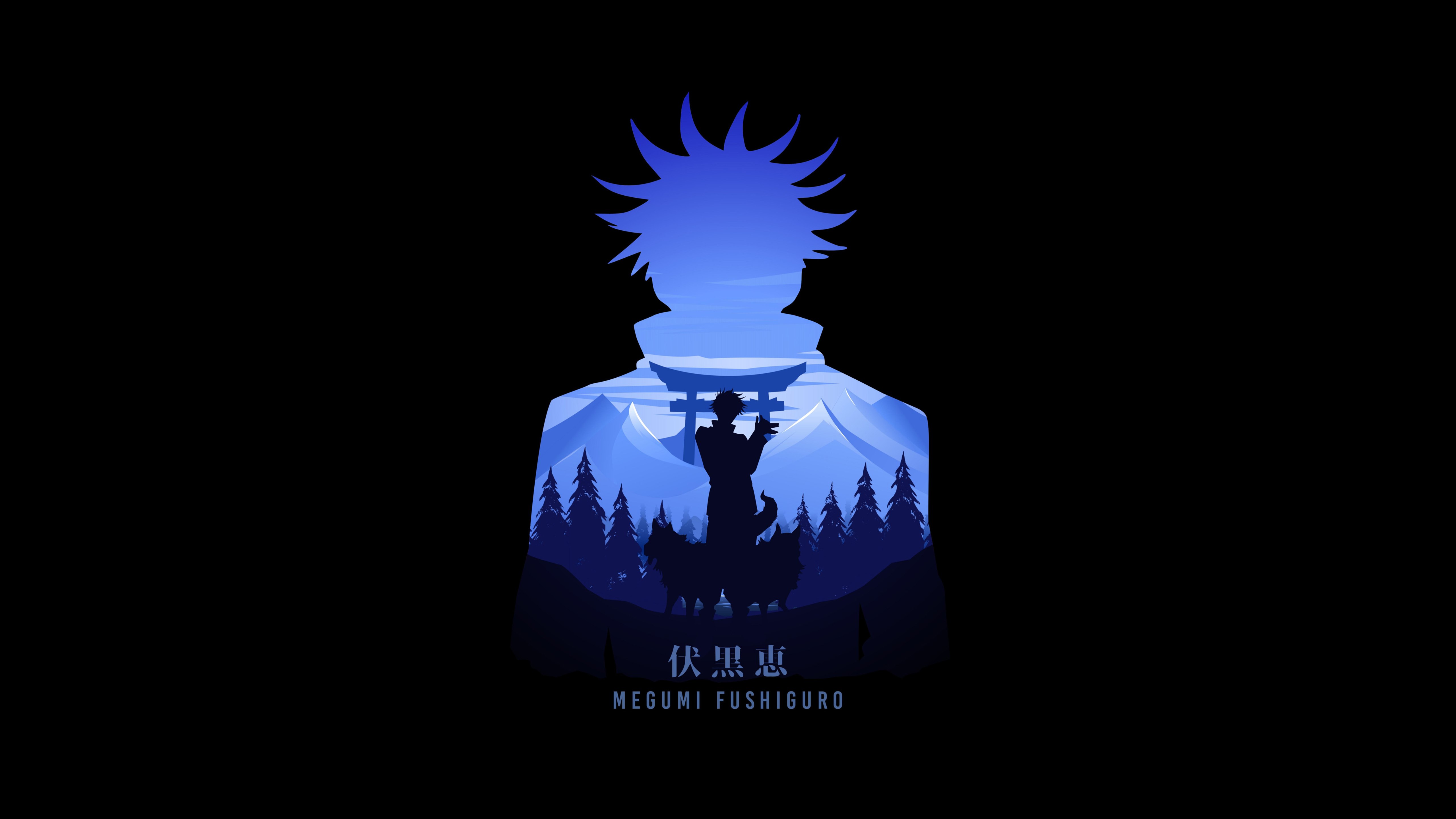 Megumi Fushiguro, Fondo negro, AMOLED, 5K, Jujutsu Kaisen
