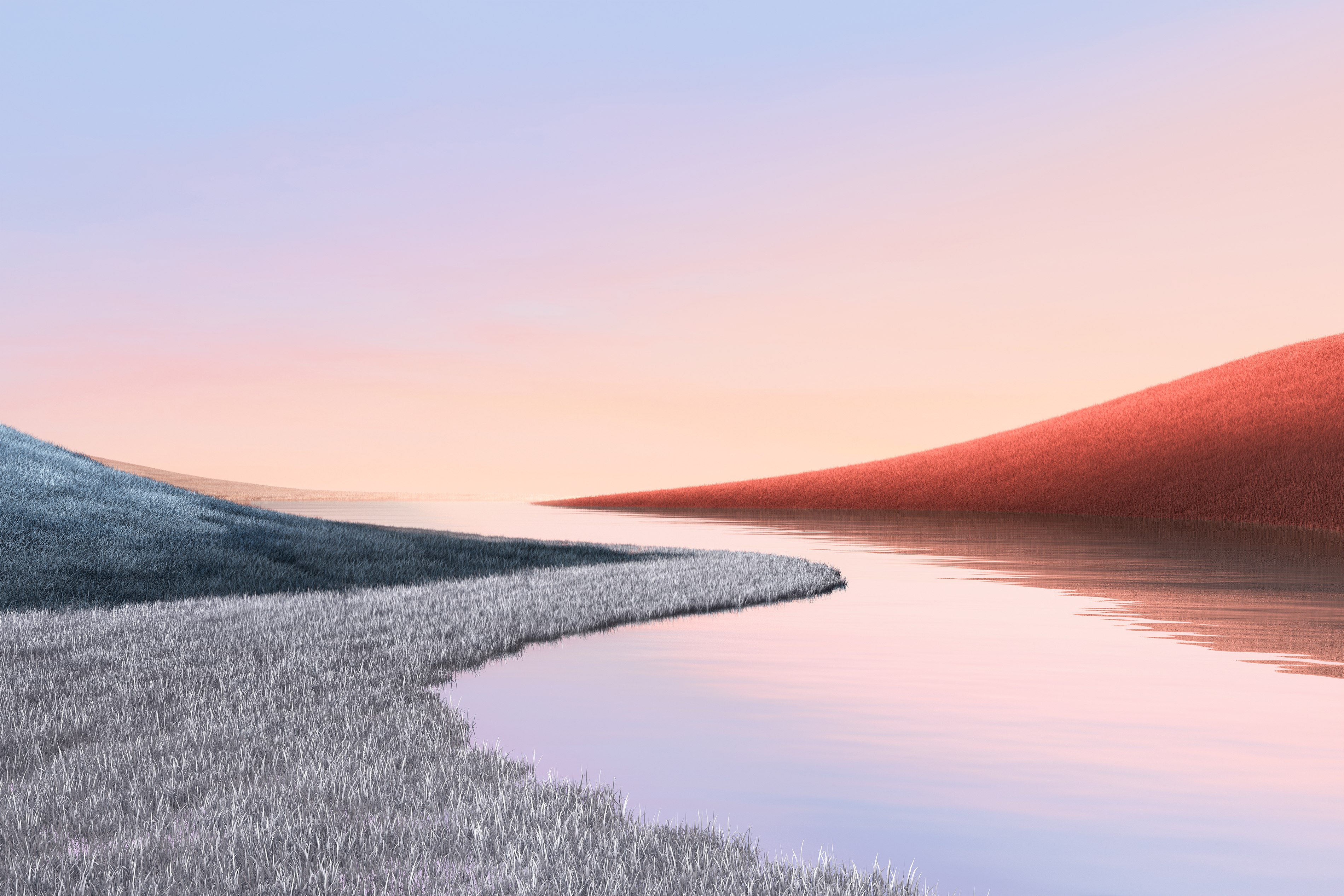 Microsoft Surface, Estética, Paisaje, Campo de hierba, Lago, Cielo despejado, Stock