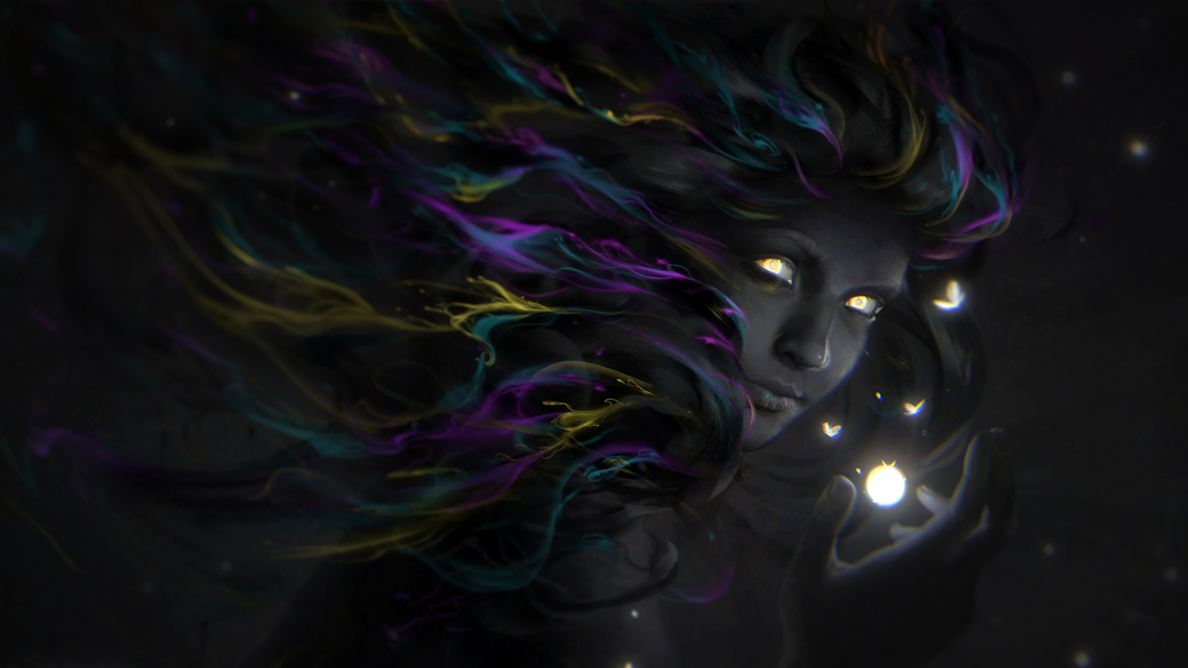 Místico, Chica, Mágico, Luz, Oscuro, CGI
