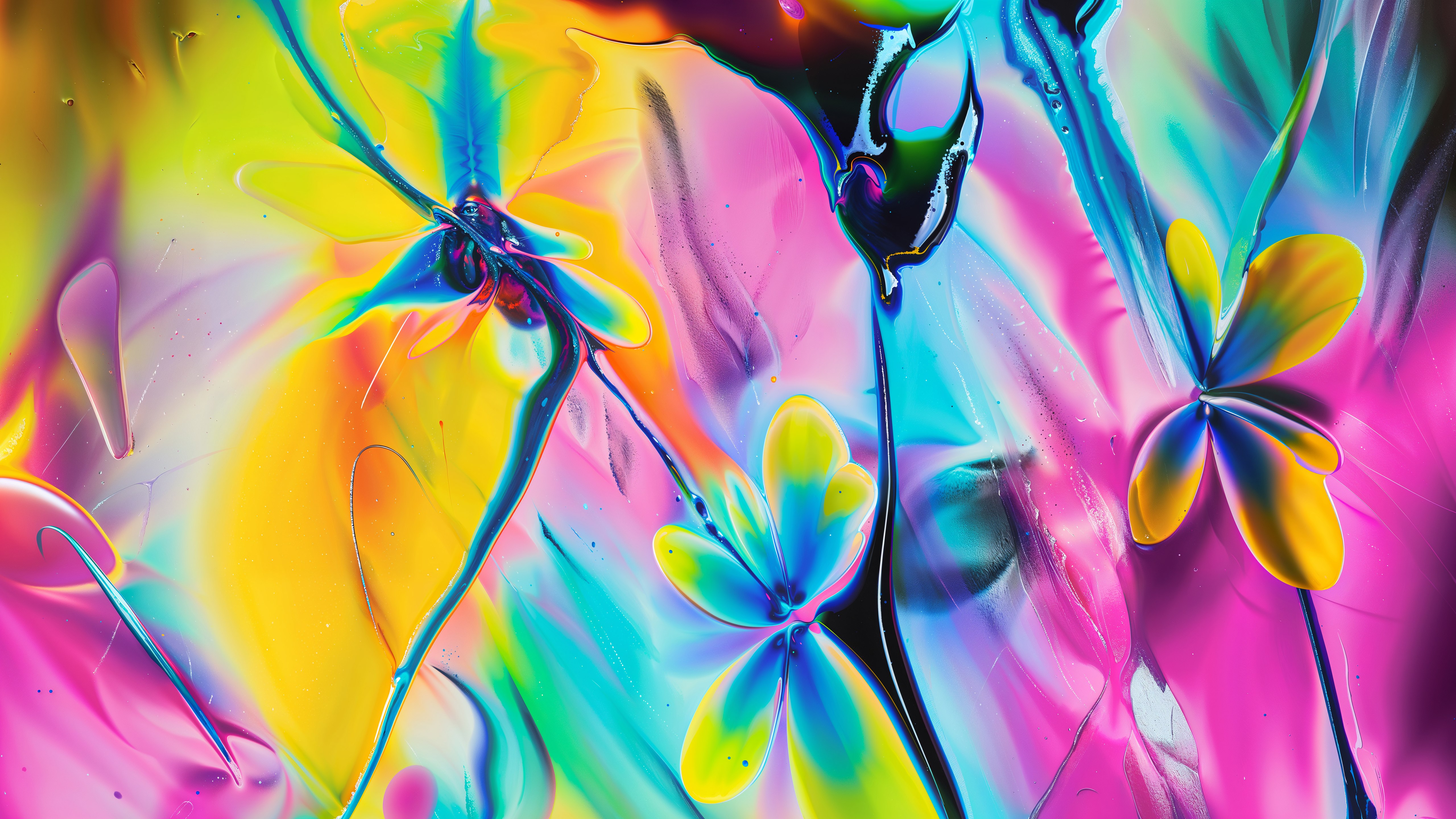 Multicolor, Abstracto fluido, Colores neón, 5K