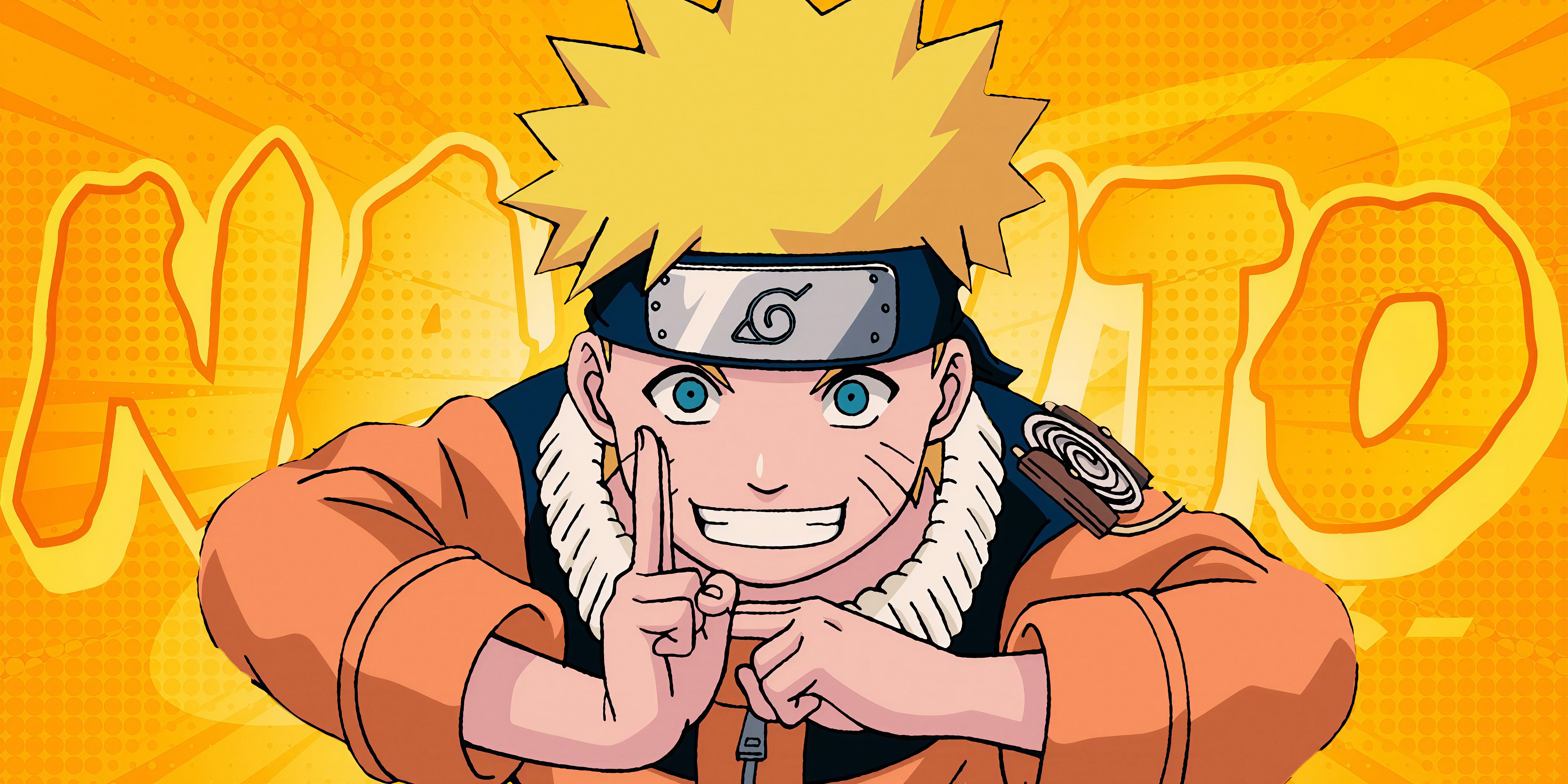 Naruto Uzumaki, Sello con las manos, 5K, Fondo naranja