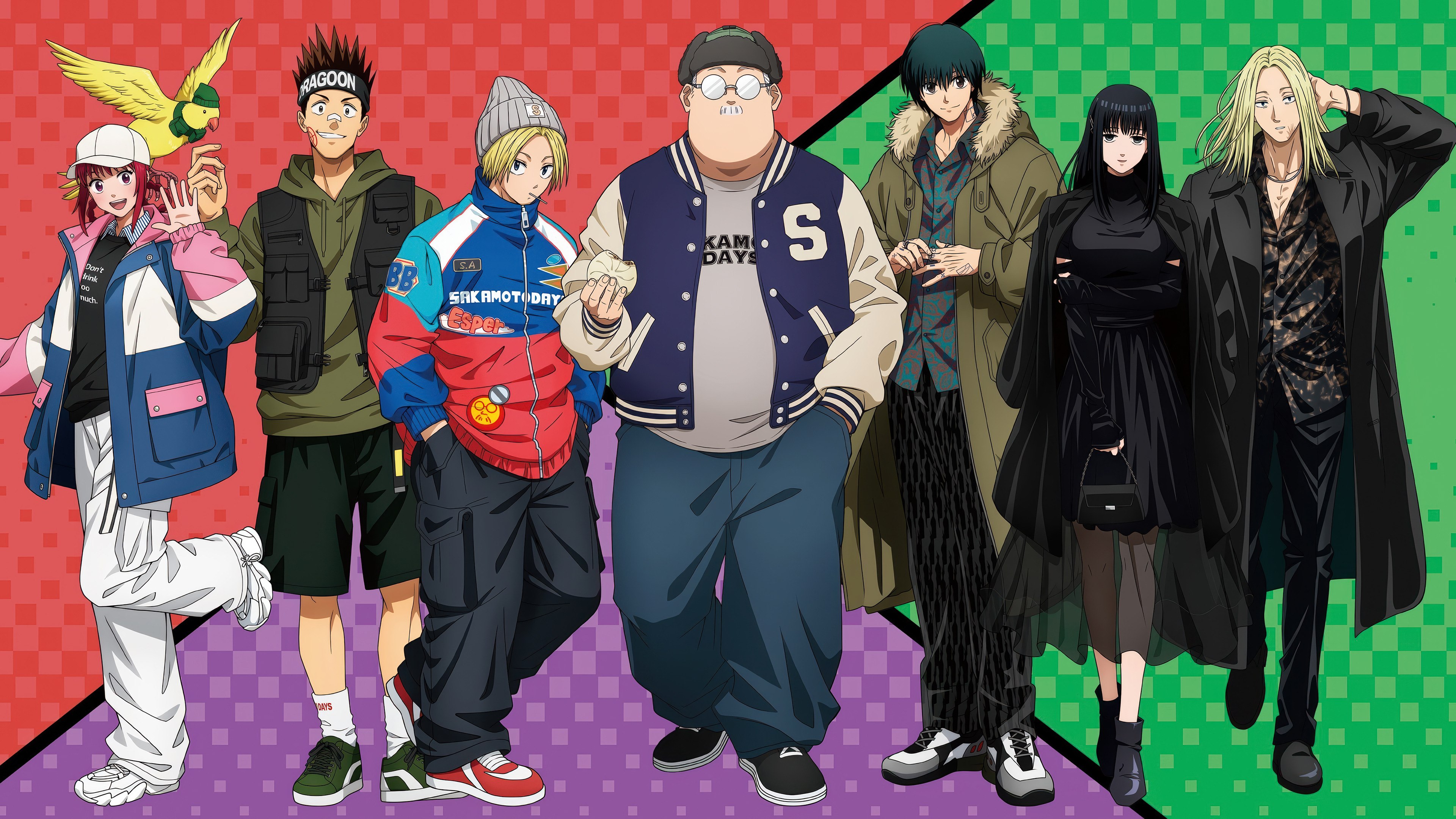 Sakamoto Days, Póster de personaje, Taro Sakamoto, Shin Asakura, Yoichi Nagumo, Serie de anime