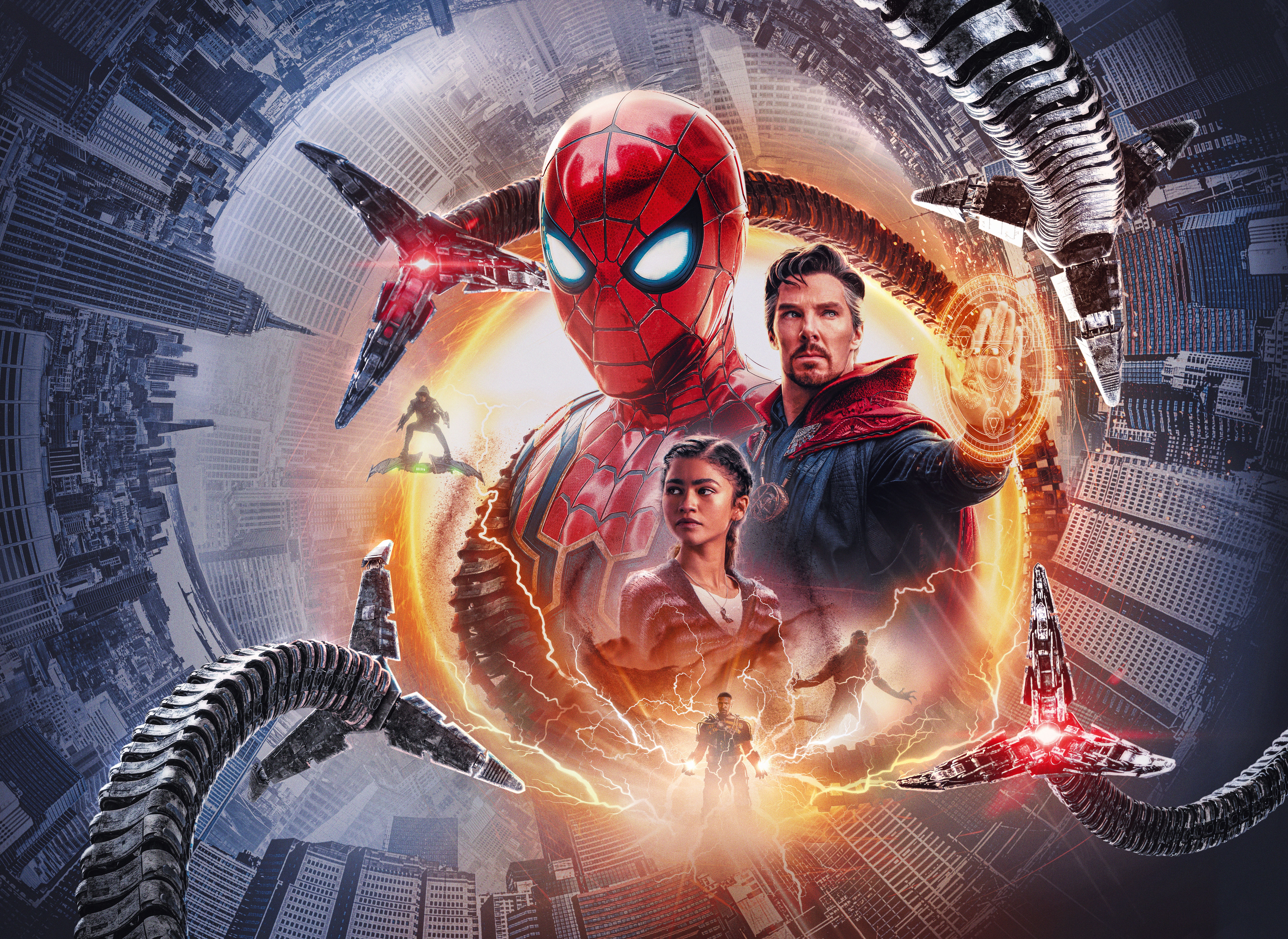 Spider-Man: No Way Home, 8K, Doctor Strange, Películas de 2021, Willem Dafoe, Alfred Molina, Jamie Foxx, Benedict Cumberbatch, Zendaya, Green Goblin, Doctor Octopus, Electro, MJ, 5K, Marvel Comics, Spiderman