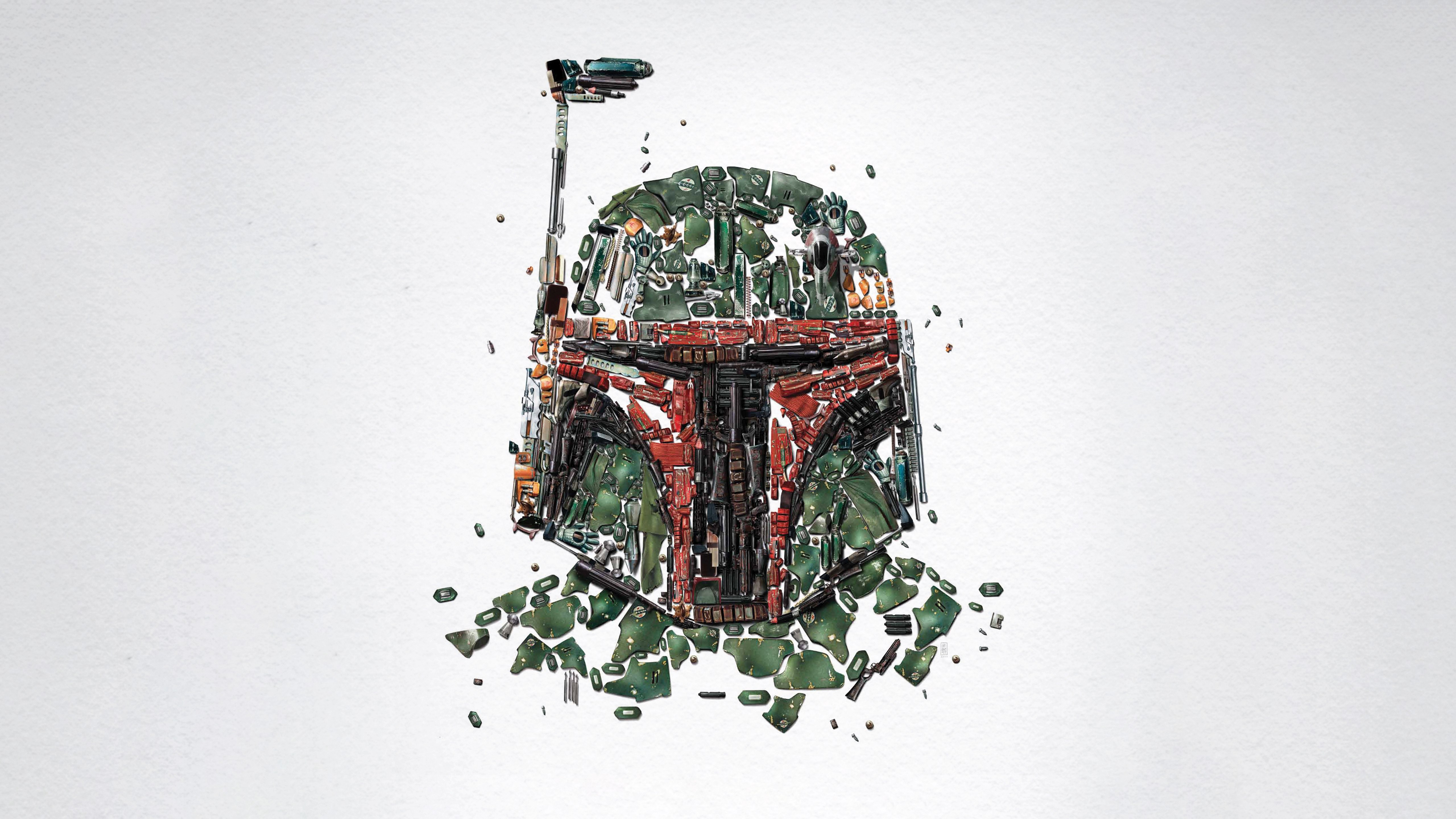 Star Wars, Boba Fett, Cazarrecompensas, The Mandalorian, Ilustración, Fondo blanco, 5K