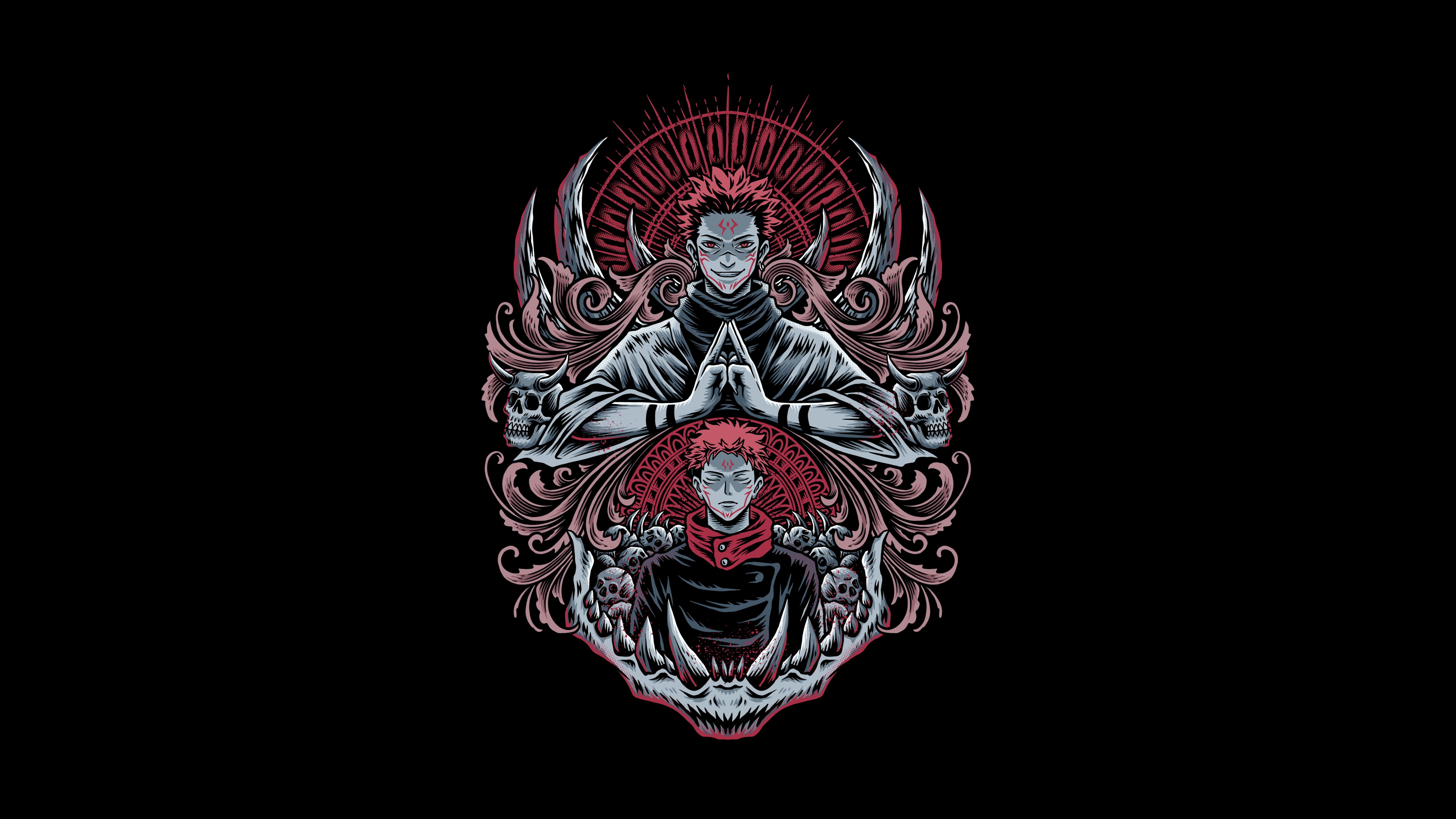 Sukuna, Jujutsu Kaisen, Yuji Itadori, AMOLED, Fondo negro