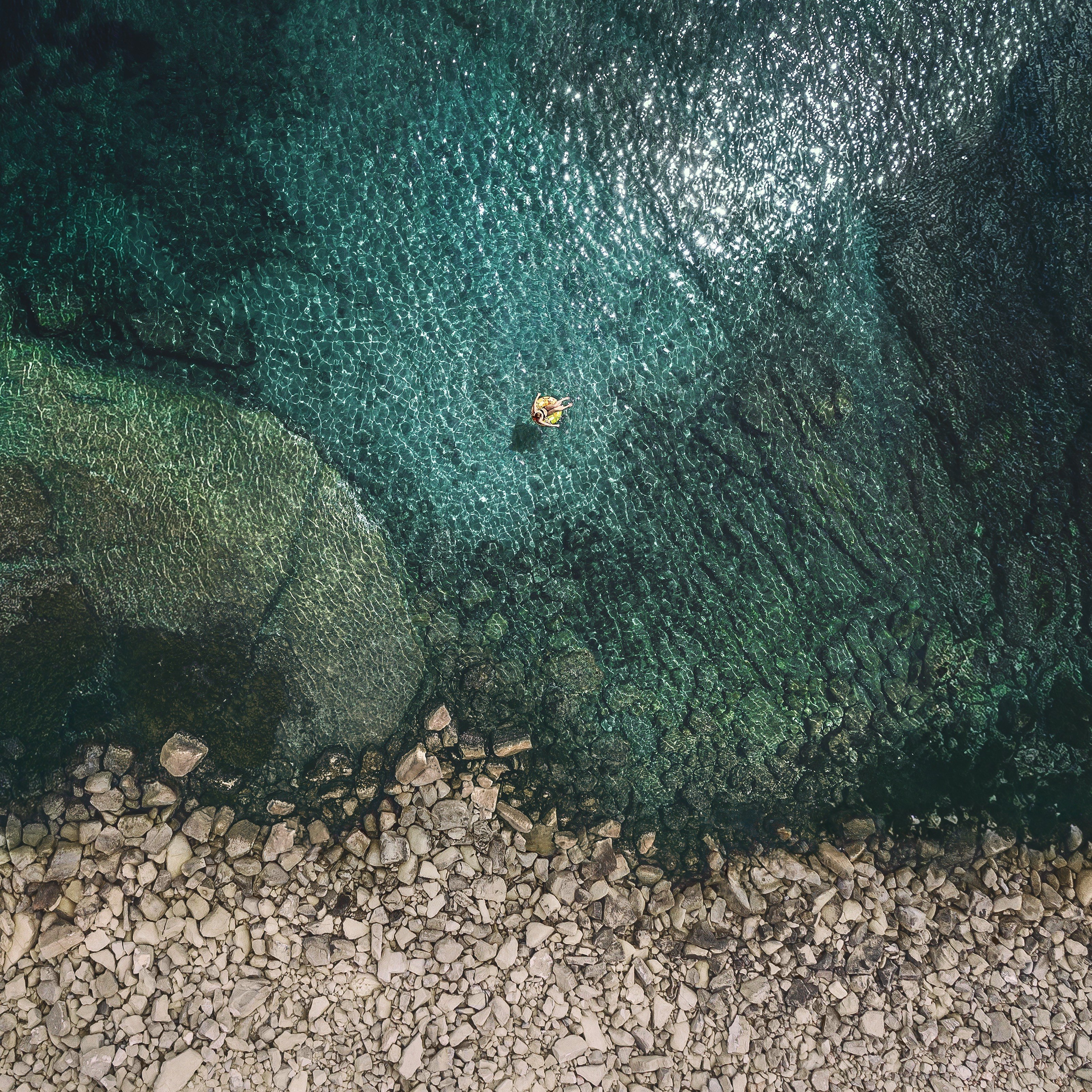Vista aérea, Verano, Orilla del mar, Rocas, Relax, iOS 10, Stock