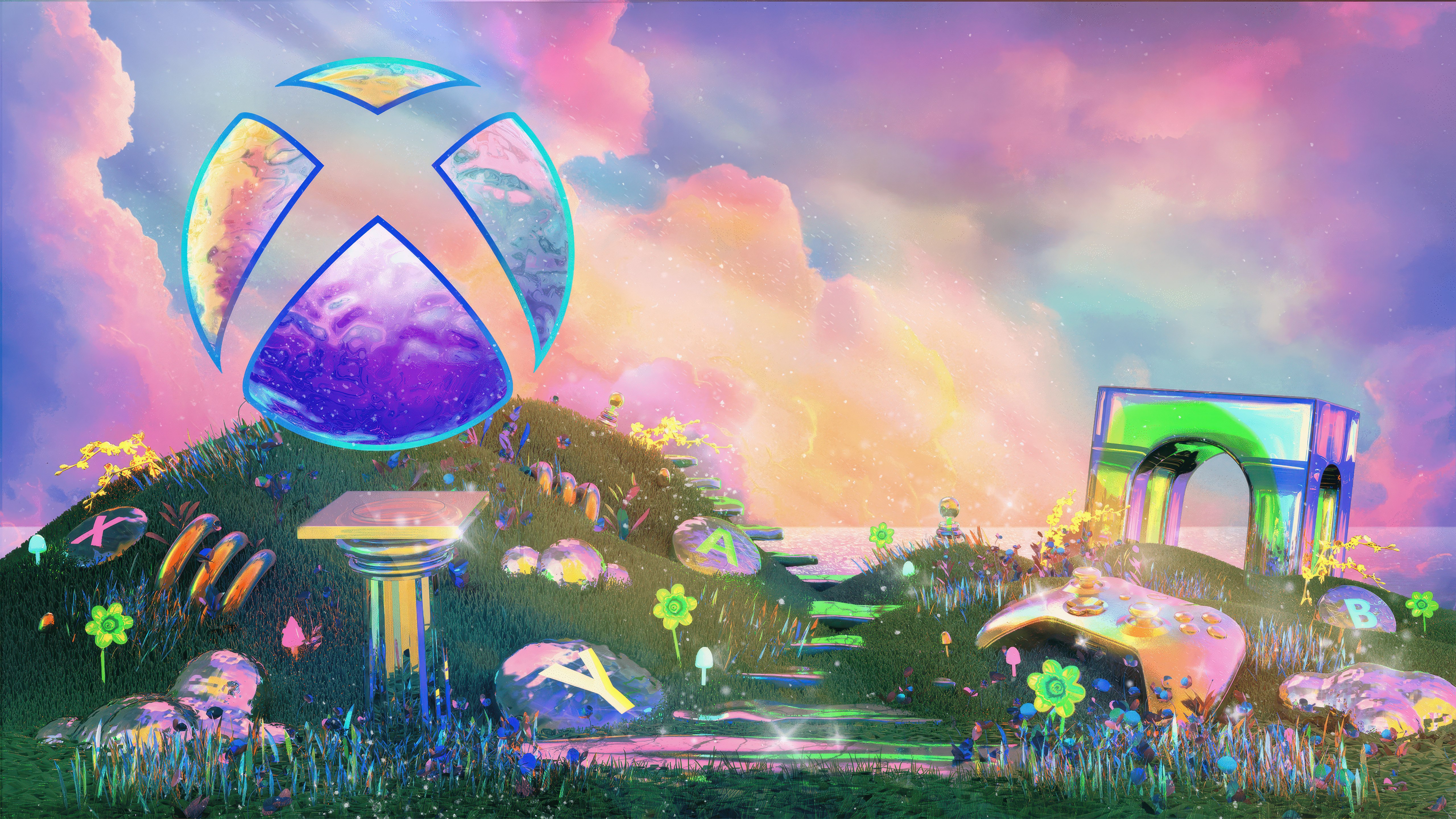 Xbox, Orgullo, 5K, Logo de Xbox, Colorido, Mando inalámbrico de Xbox, Surrealista